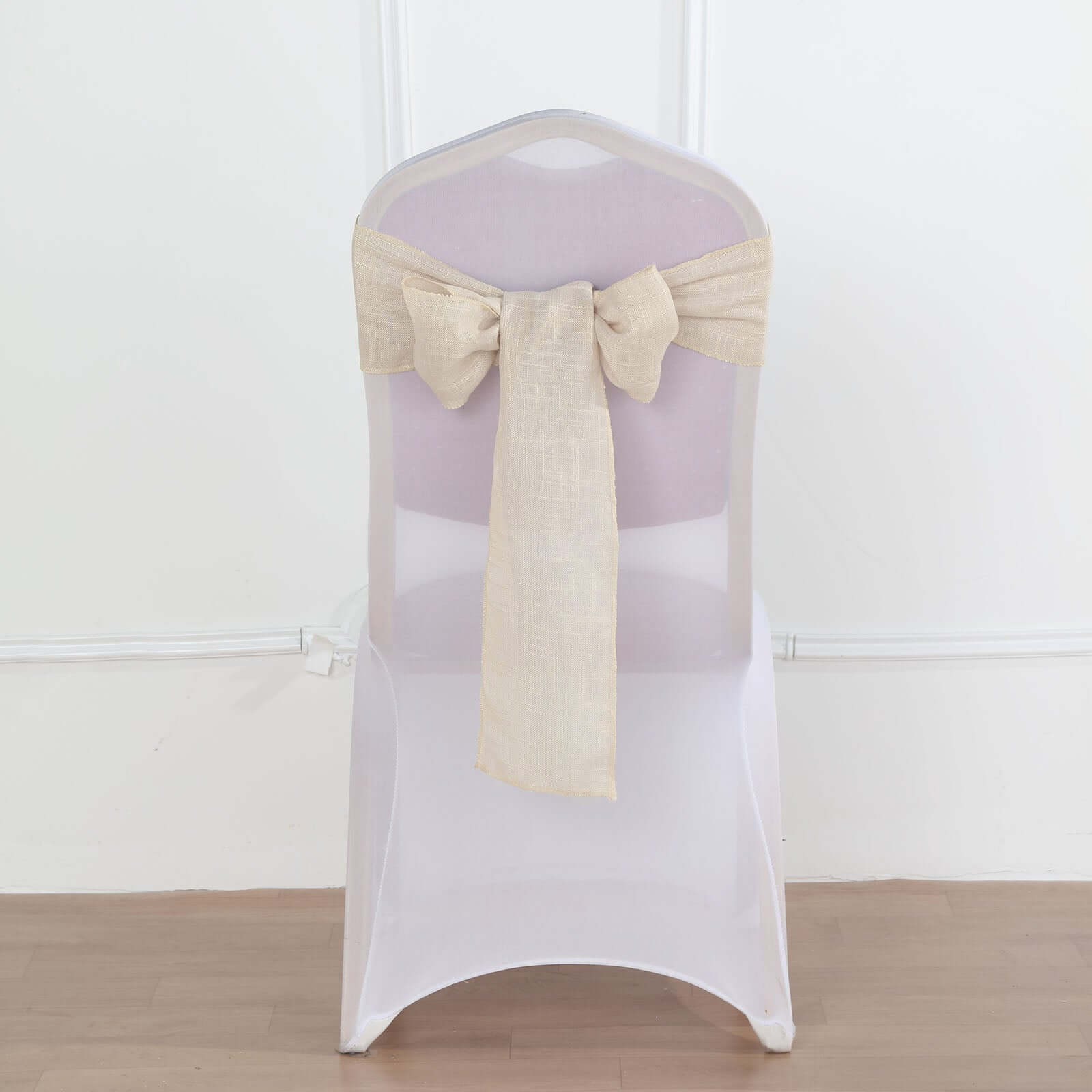 5 Pack Linen Chair Sashes 6"x108" Slubby Textured Beige - Durable Wrinkle-Resistant Decor