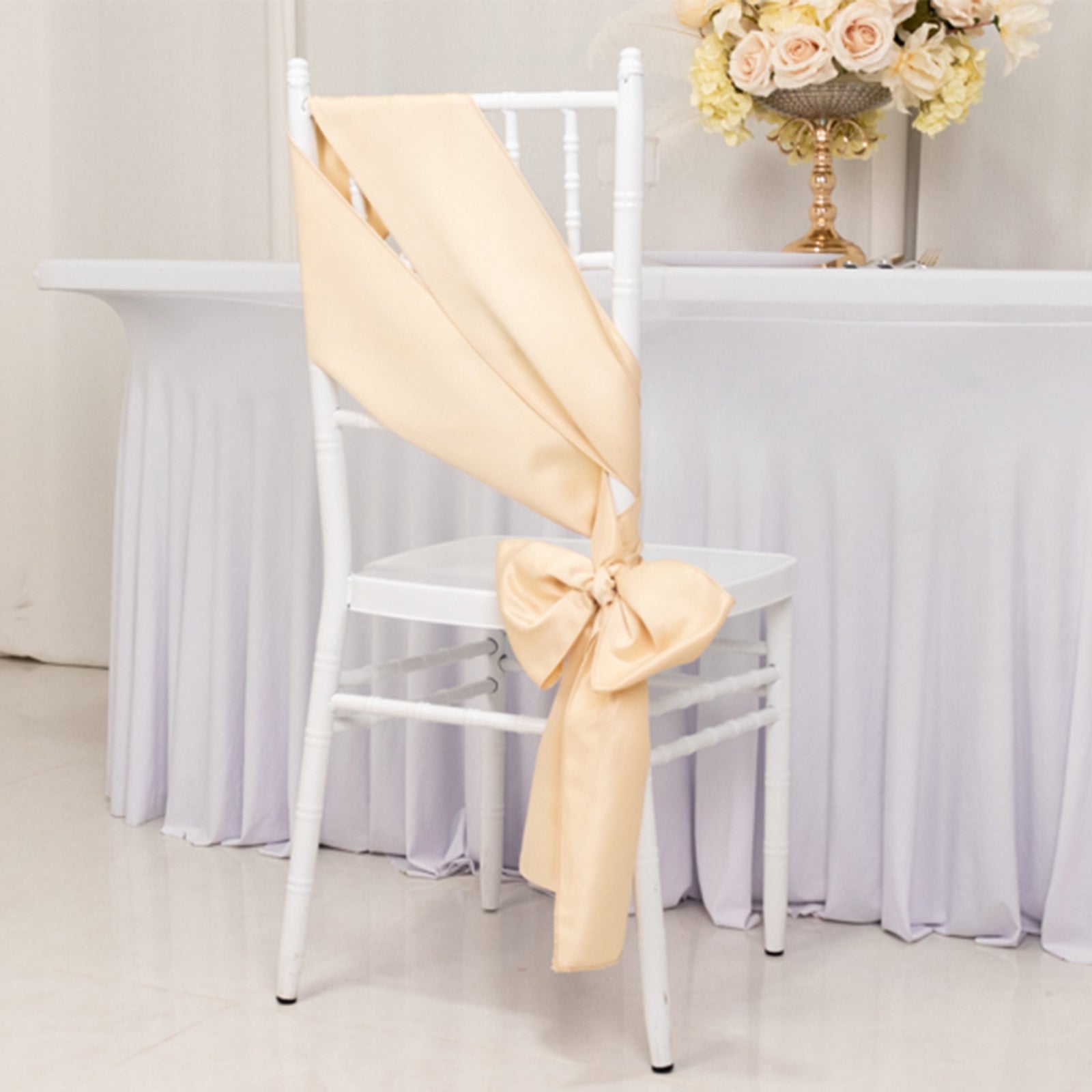 5 Pack Lamour Satin 6"x106" Chair Sashes Beige - Stylish Reusable Decorative Bows