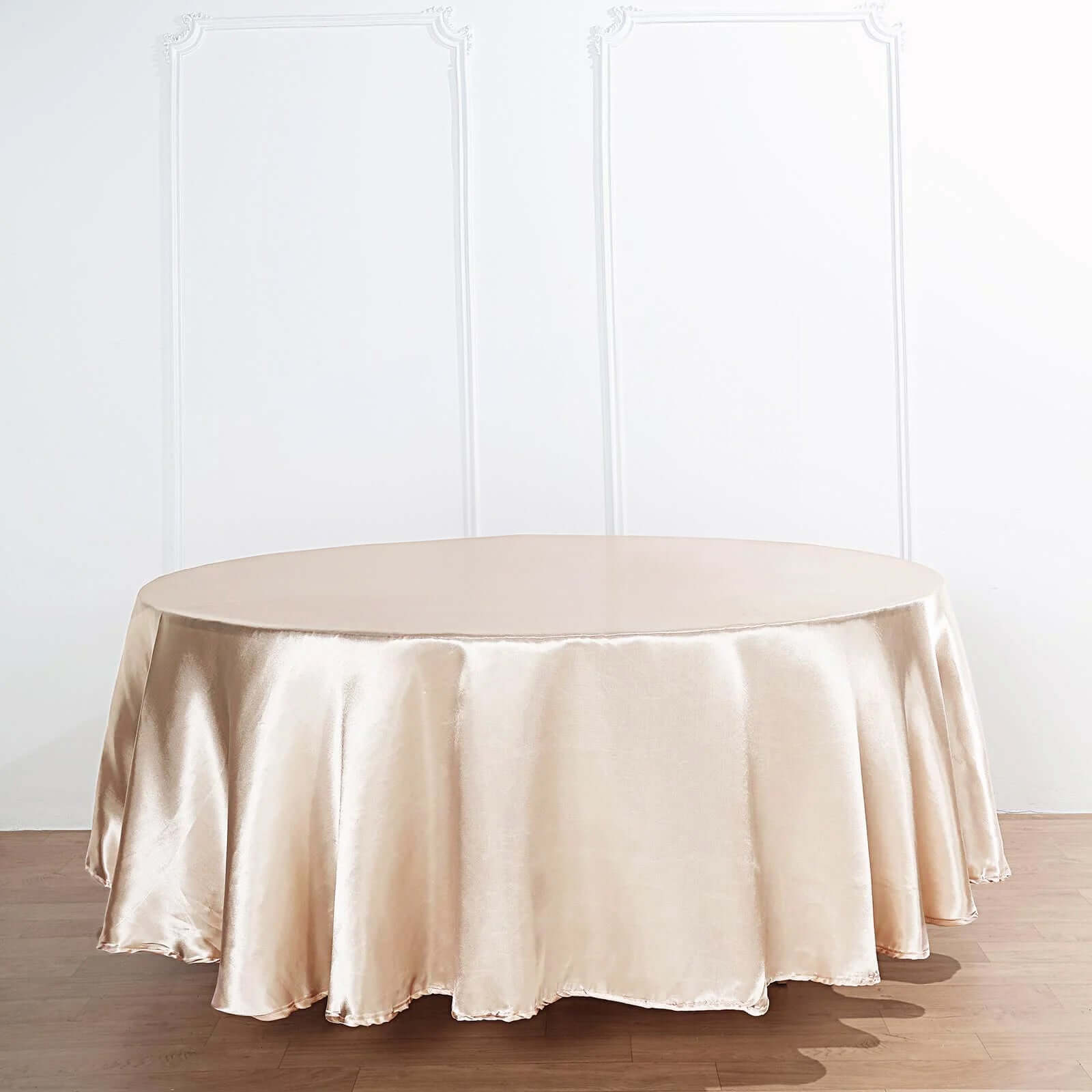 Satin 120" Round Tablecloth Beige - Stylish Seamless Table Cover