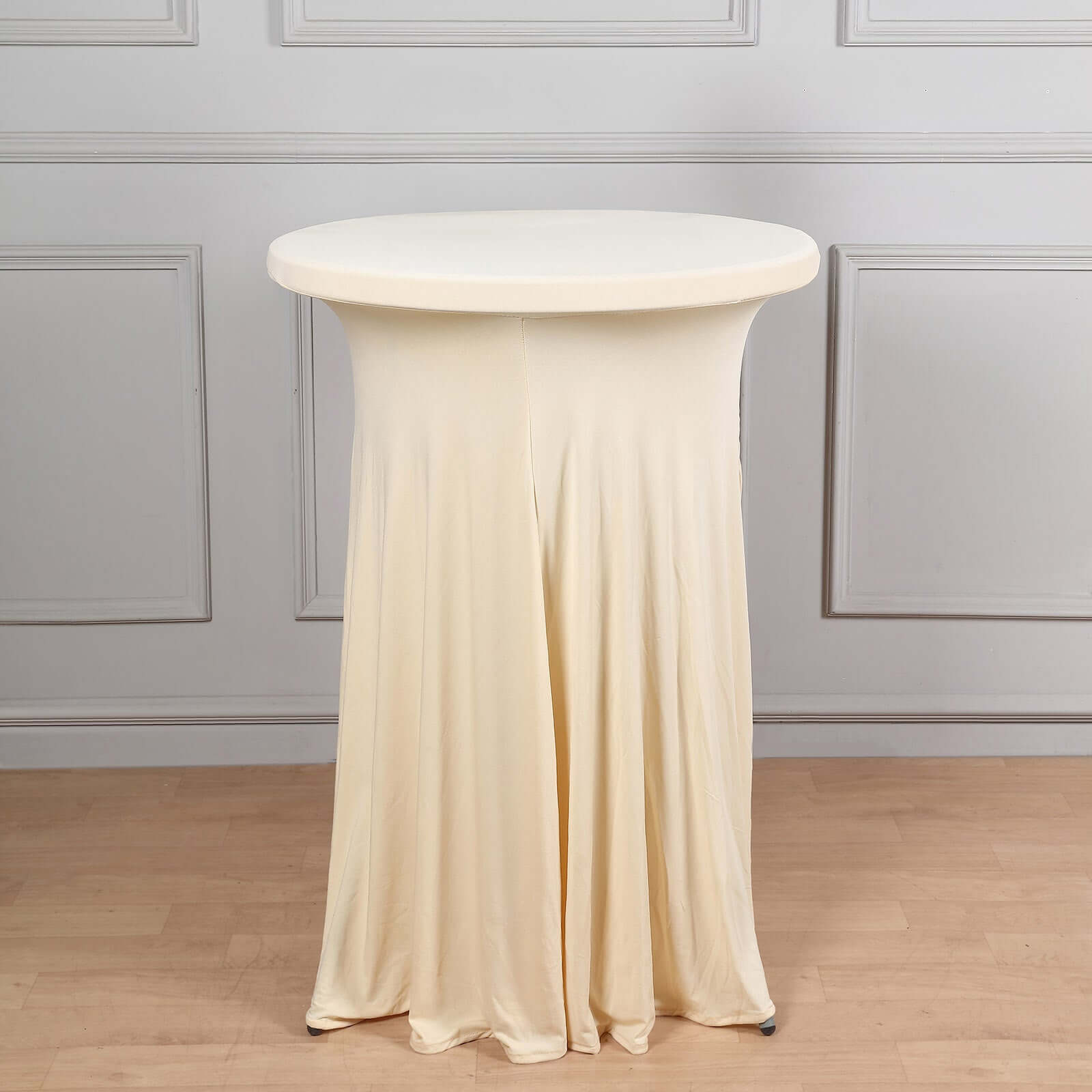 Spandex 32" Round Cocktail Table Cover Skirt Beige With Natural Wavy Drapes