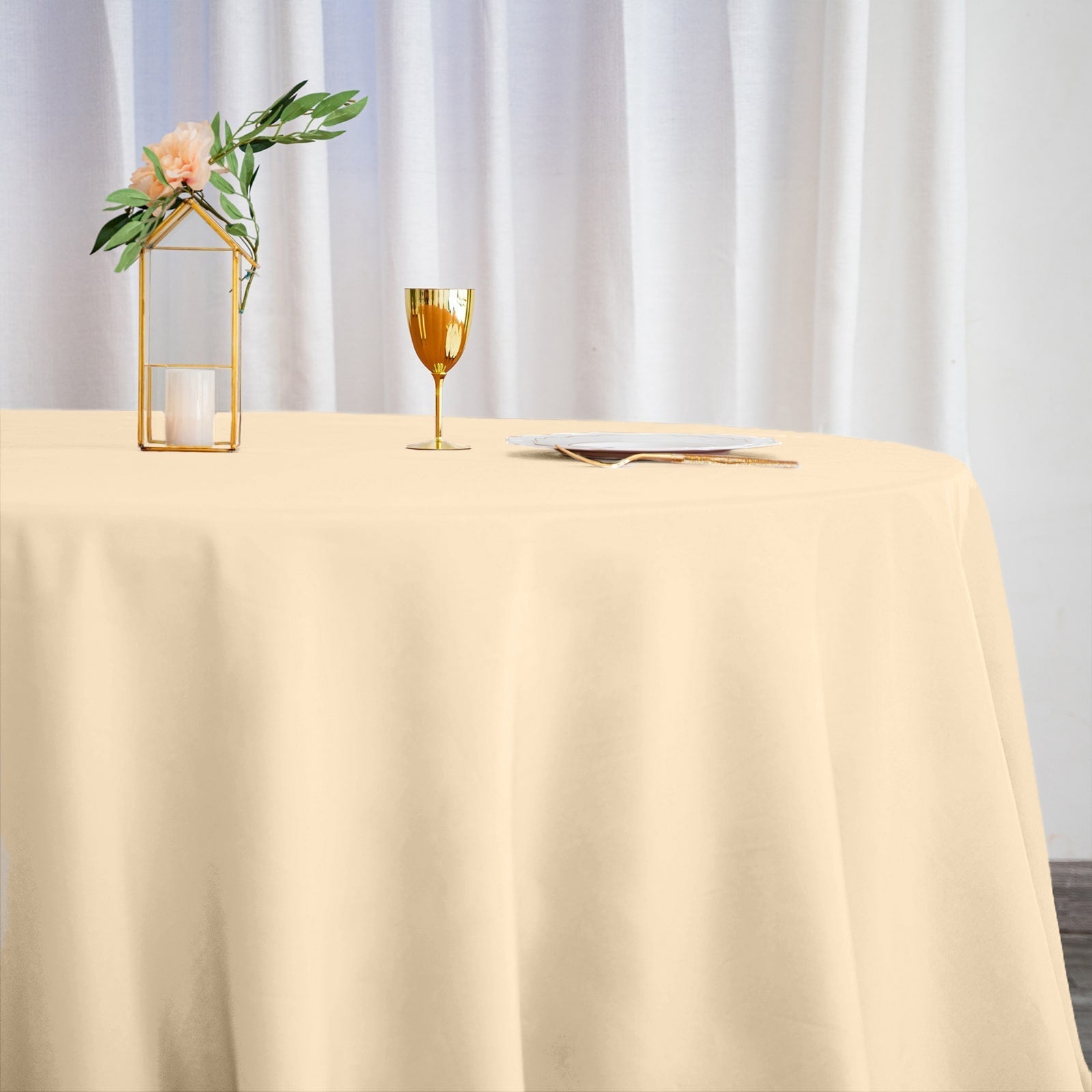 Polyester 132" Round Tablecloth Beige - Seamless Chic Table Cover