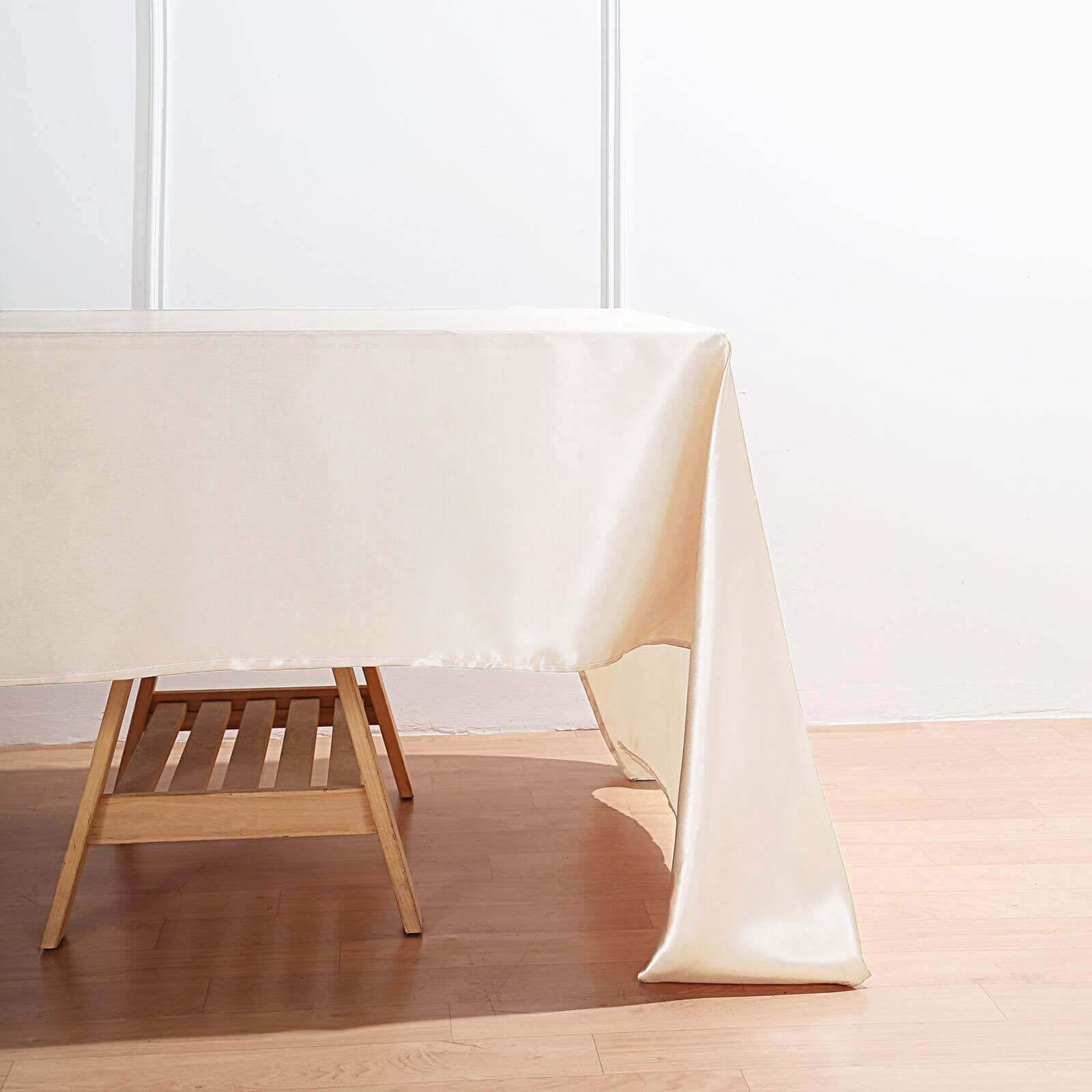 Satin Rectangular 60"x126" Tablecloth Beige - Smooth and Lustrous Table Cover
