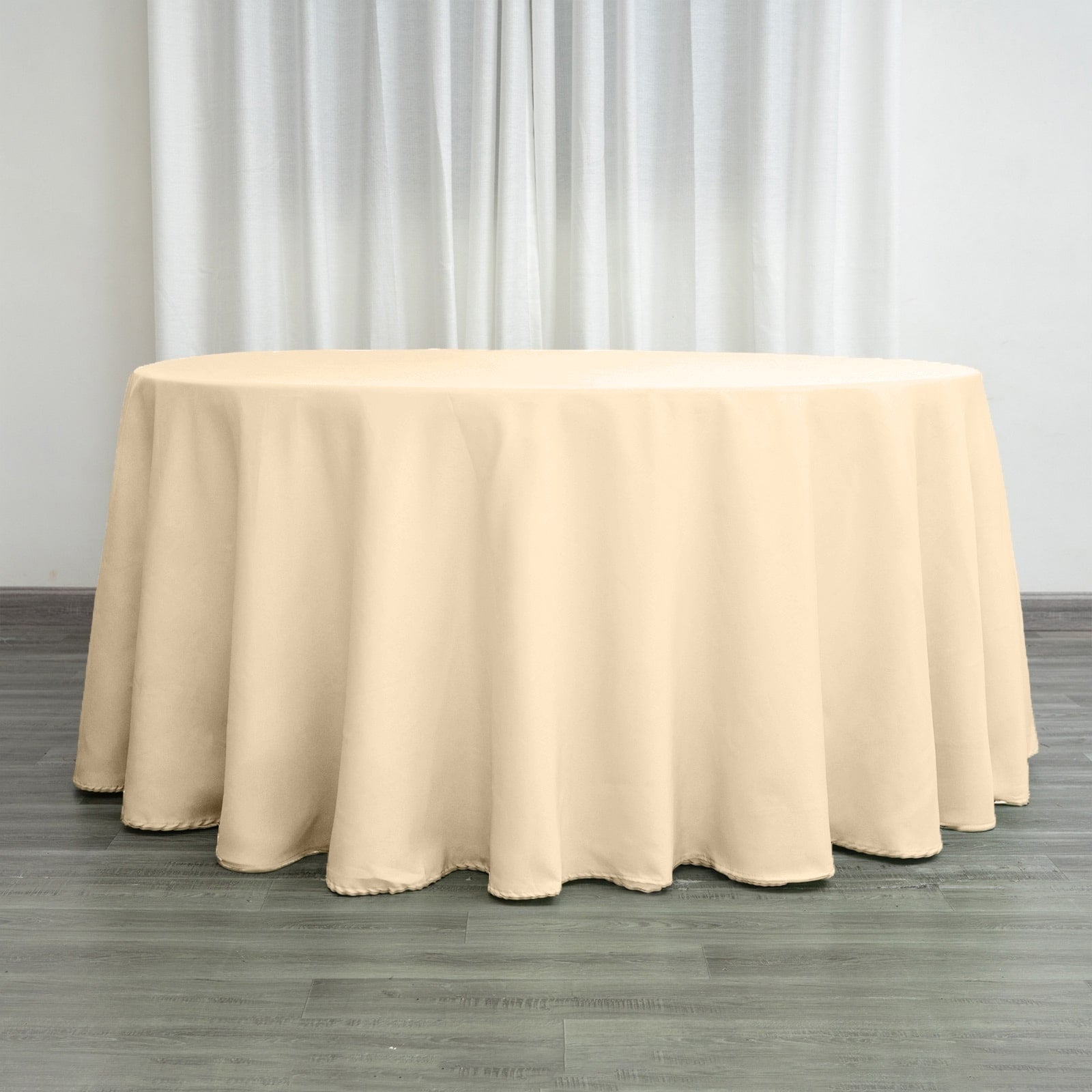 Polyester 120" Round Tablecloth Beige - Seamless Wrinkle-Resistant Table Cover