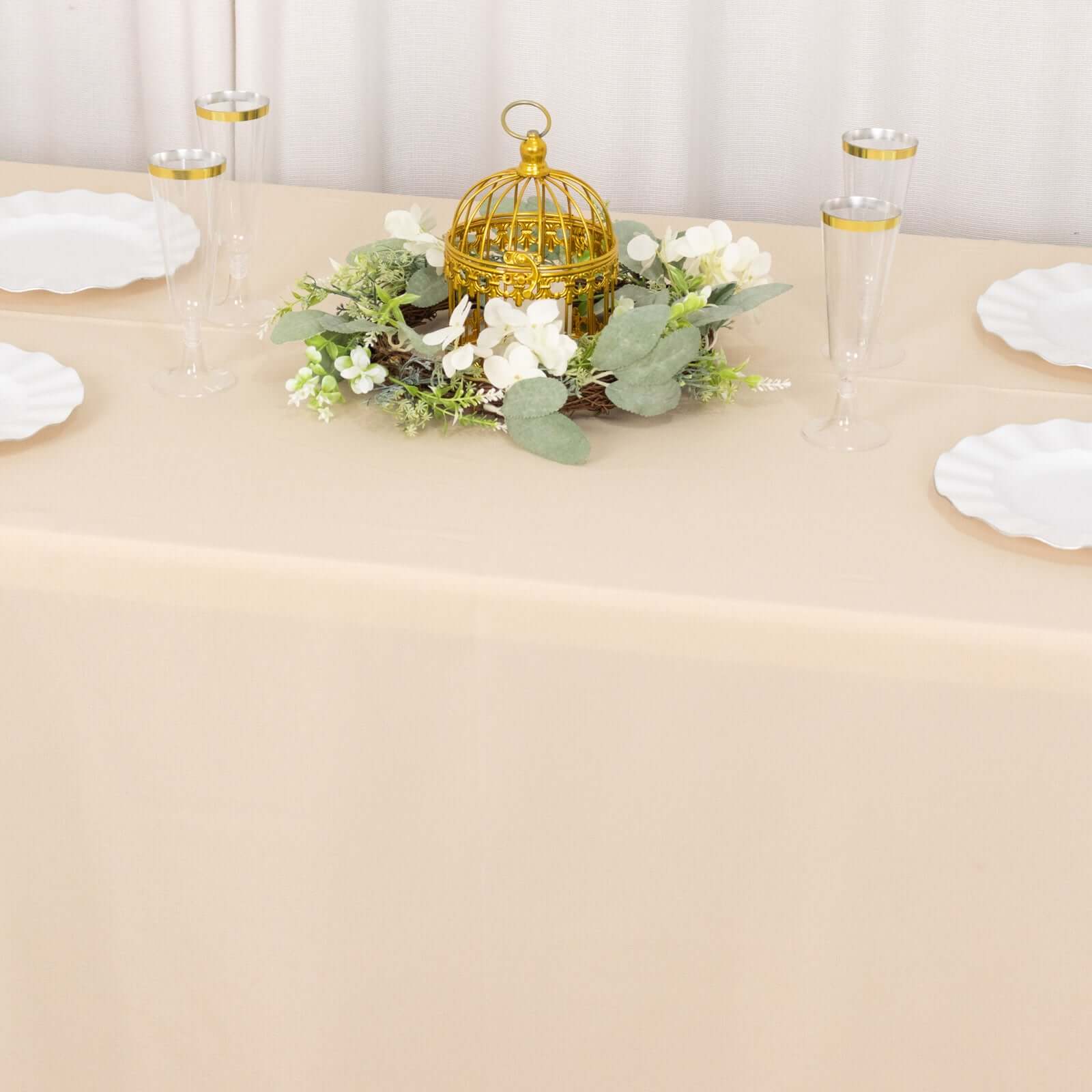 Premium Polyester 90"x132" Rectangle Tablecloth Beige - Seamless 220GSM Stain-Resistant Table Cover