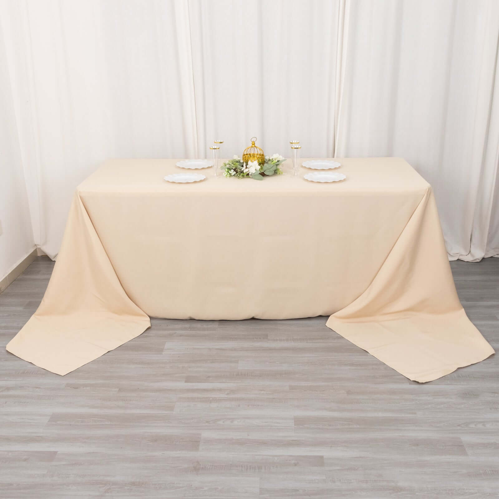Premium Polyester 90"x156" Rectangle Tablecloth Beige - Seamless 220GSM Stain-Resistant Table Cover