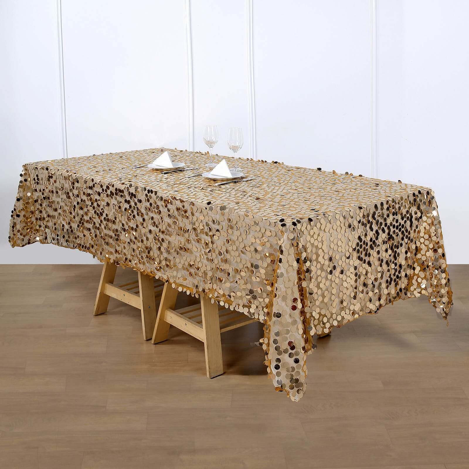 Sequin 60"x102" Rectangle Tablecloth Gold - Big Payette Table Cover