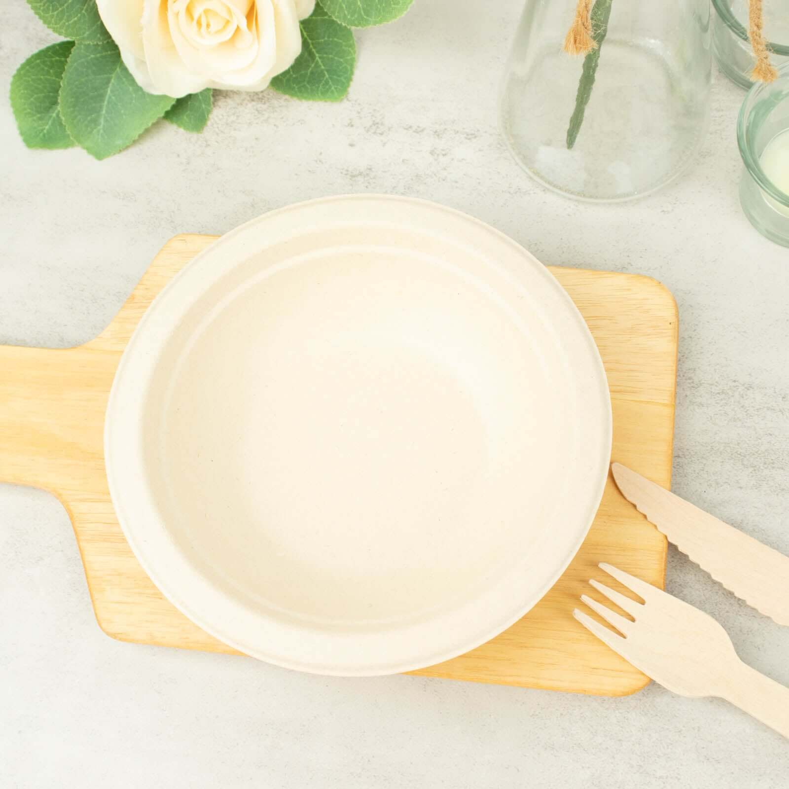 50-Pack Bagasse Soup Bowls - Natural Eco Friendly Biodegradable Sugarcane Dessert Bowls for Picnics Parties & Events 12oz