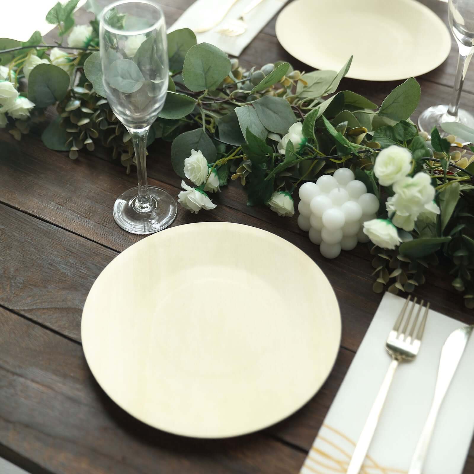 25-Pack Birchwood 9" Round Dinner Plates - Natural Eco Friendly Wooden Disposable Plates for Farmhouse-Style Events, Parties & Gatherings