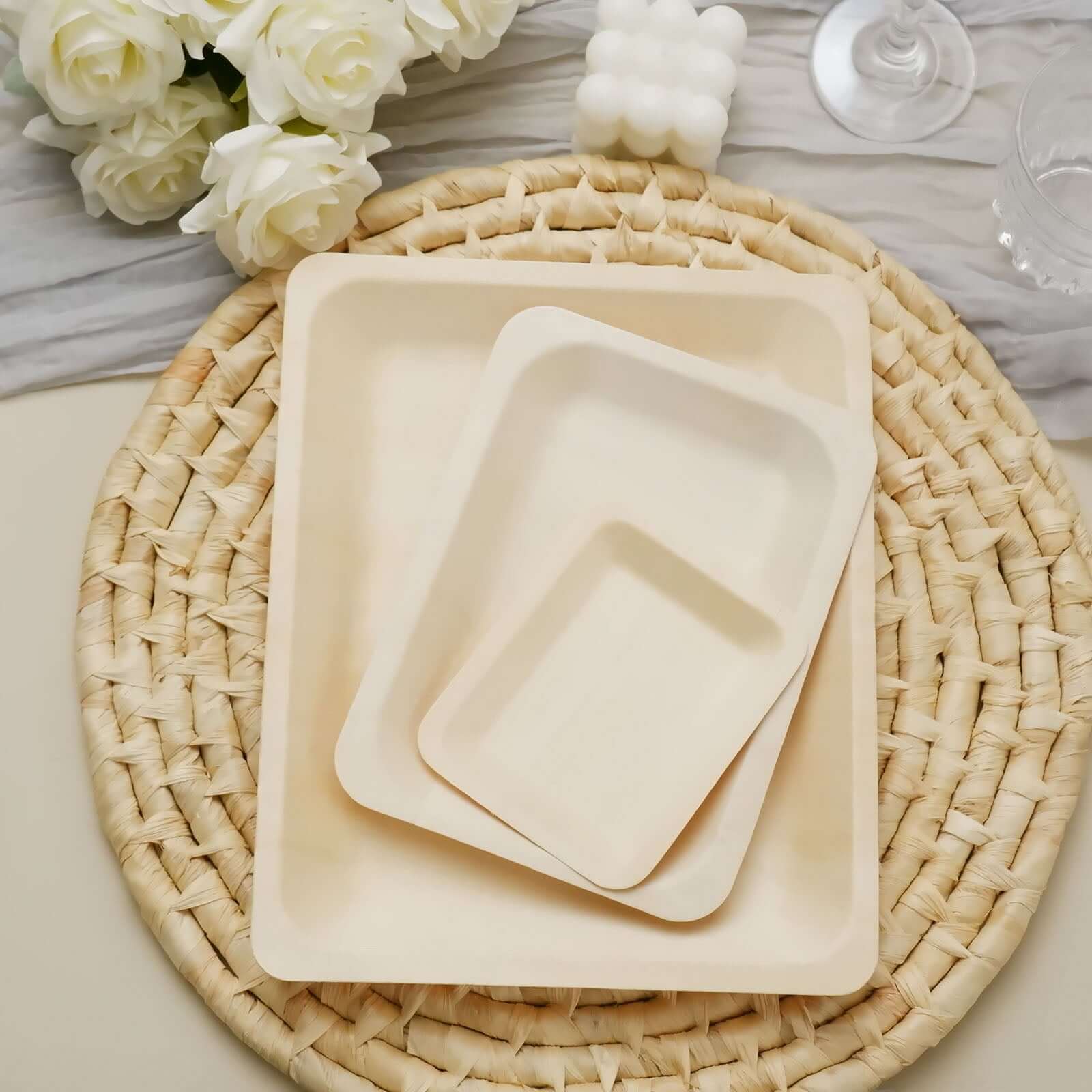 25-Pack Birchwood 4"x5" Rectangle Dessert Plates - Natural Eco Friendly Wooden Disposable Plates for Farmhouse-Style Events, Parties & Gatherings