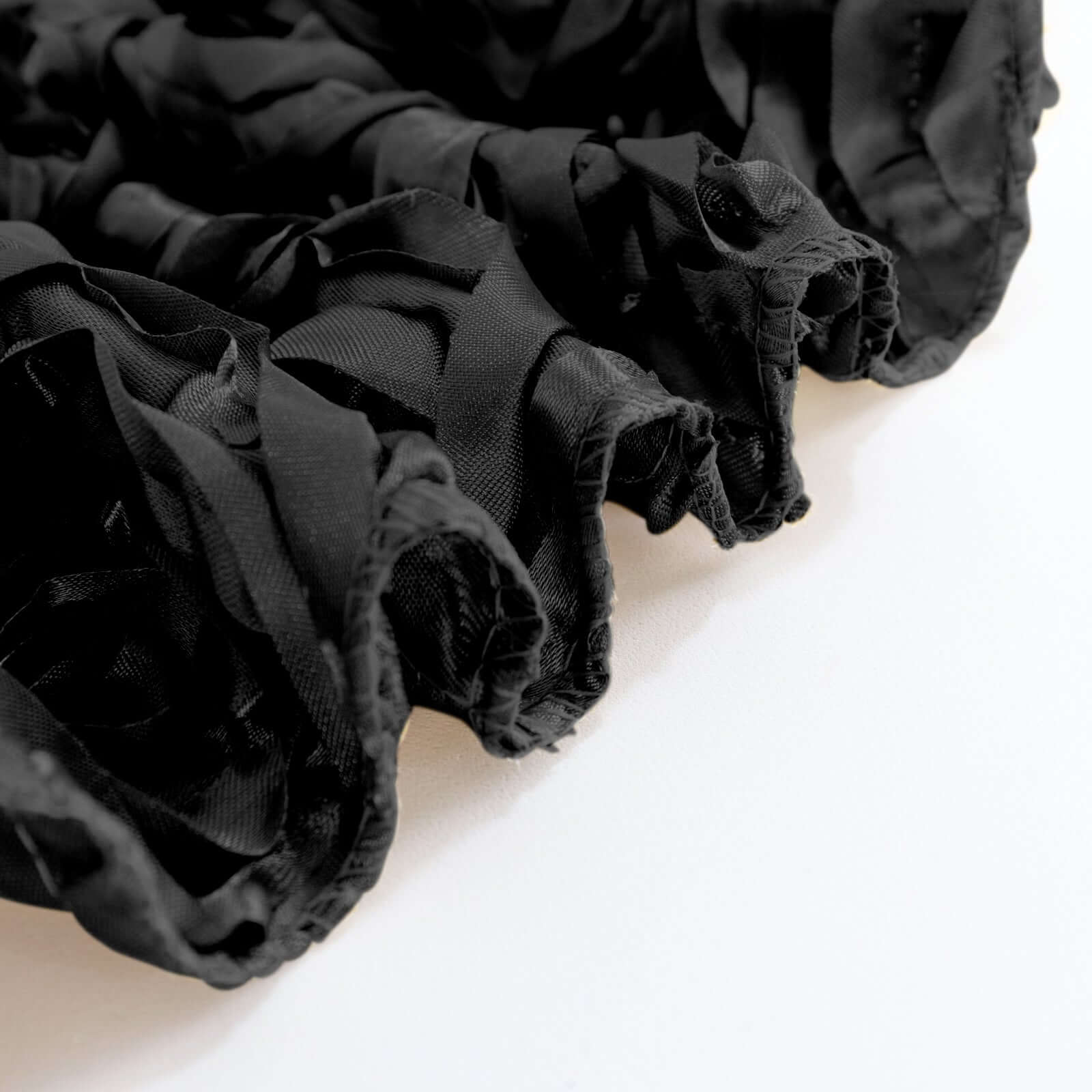 Satin 90"x132" Rectangle Tablecloth Black - Grandiose 3D Rosette Design with Seamless Finish for Graceful Gatherings