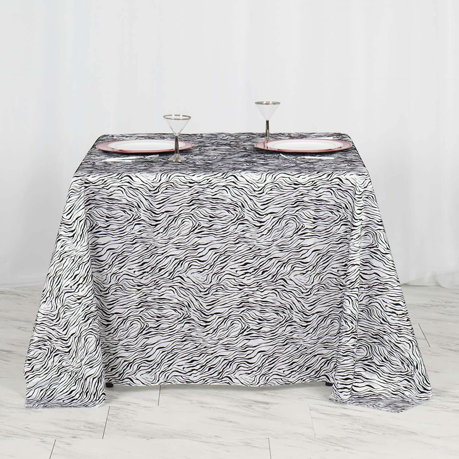 Taffeta 90"x90" Table Overlay Black and White - Tiger Print Tablr Topper for Jungle Theme