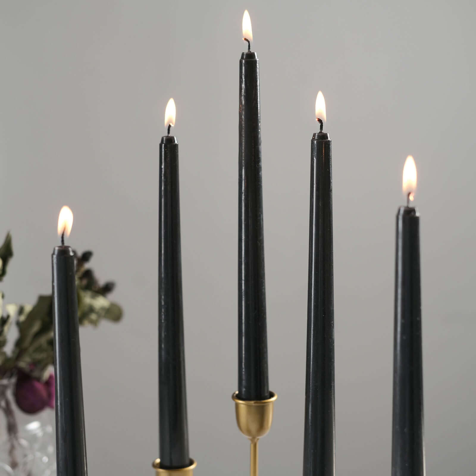 12-Pack Taper Candles Premium Wax Design Black - Unscented Candles for Upscale Settings 10"
