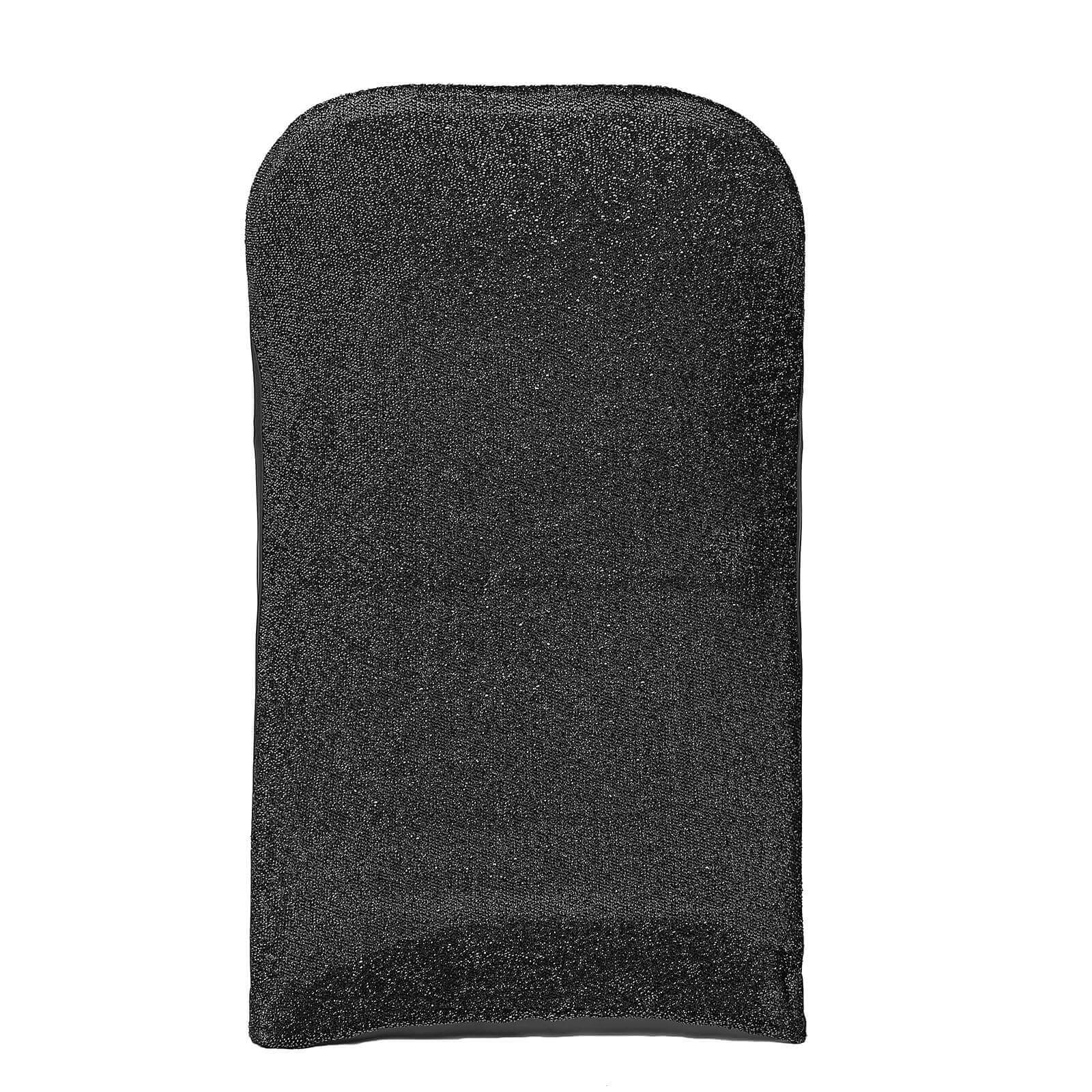 Stretch Spandex Chair Cover Black for Folding Chairs - Metallic Shimmer Tinsel Back Design Fitted Slipcover