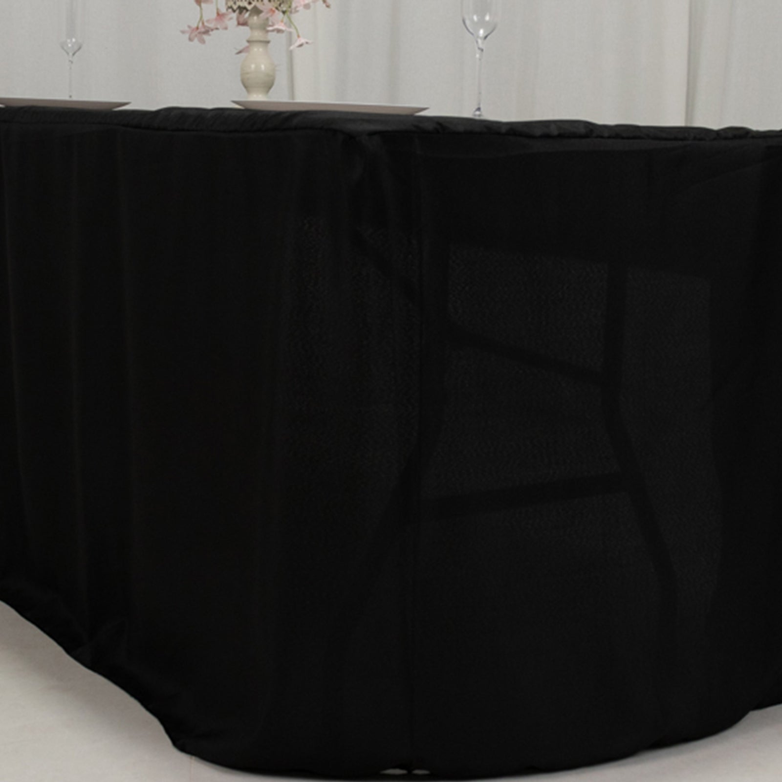 Fitted Polyester 72"x30" Rectangle Tablecloth Black with Open Back Design - Easy to Maintain and Wrinkle-Resistant Table Cover