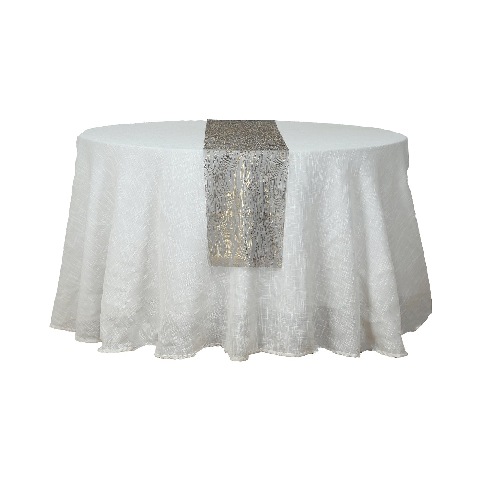 5 Pack Organza 12"x108" Table Runners Black - Gold Wave Design