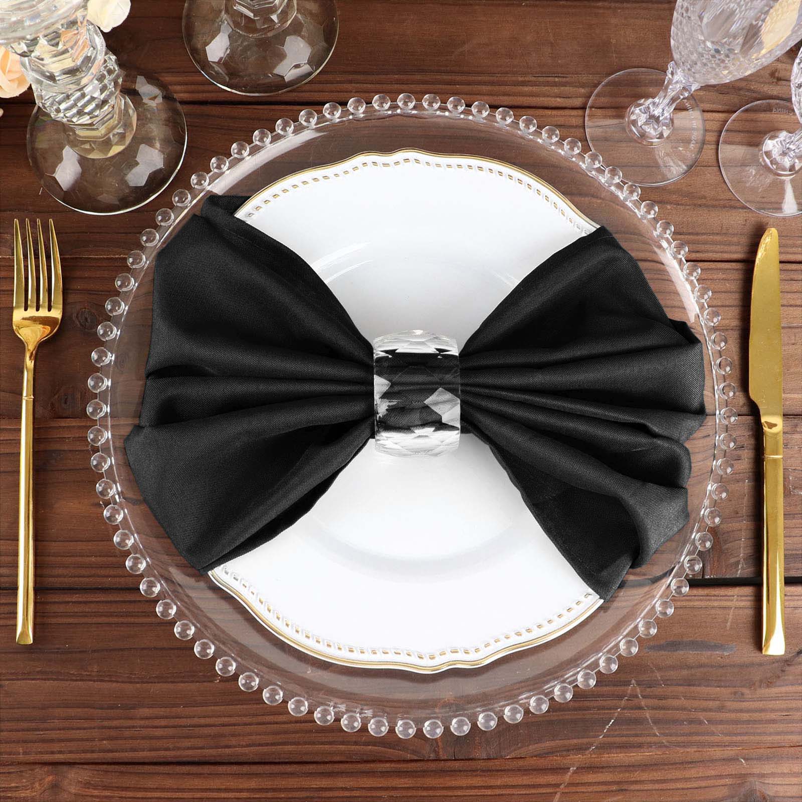 5 Pack Polyester 20"x20" Napkins Black - Wrinkle Resistant & Easy Care Cloth Napkins for Special Occasions