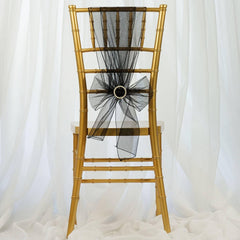 5 Pack Organza Chair Sashes Black - Timeless Reusable Sheer Chair Bows for Chic Events 6"x108"