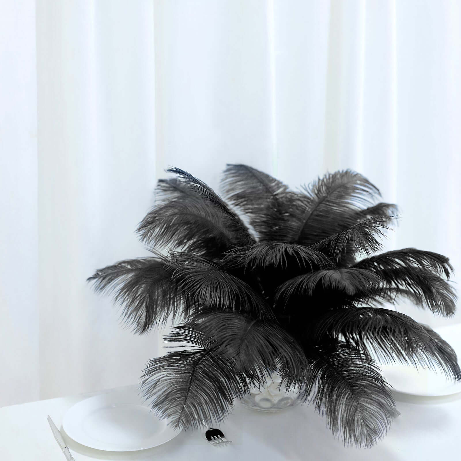 12 Pack 13"-15" Black Natural Plume Real Ostrich Feathers, DIY Centerpiece Fillers