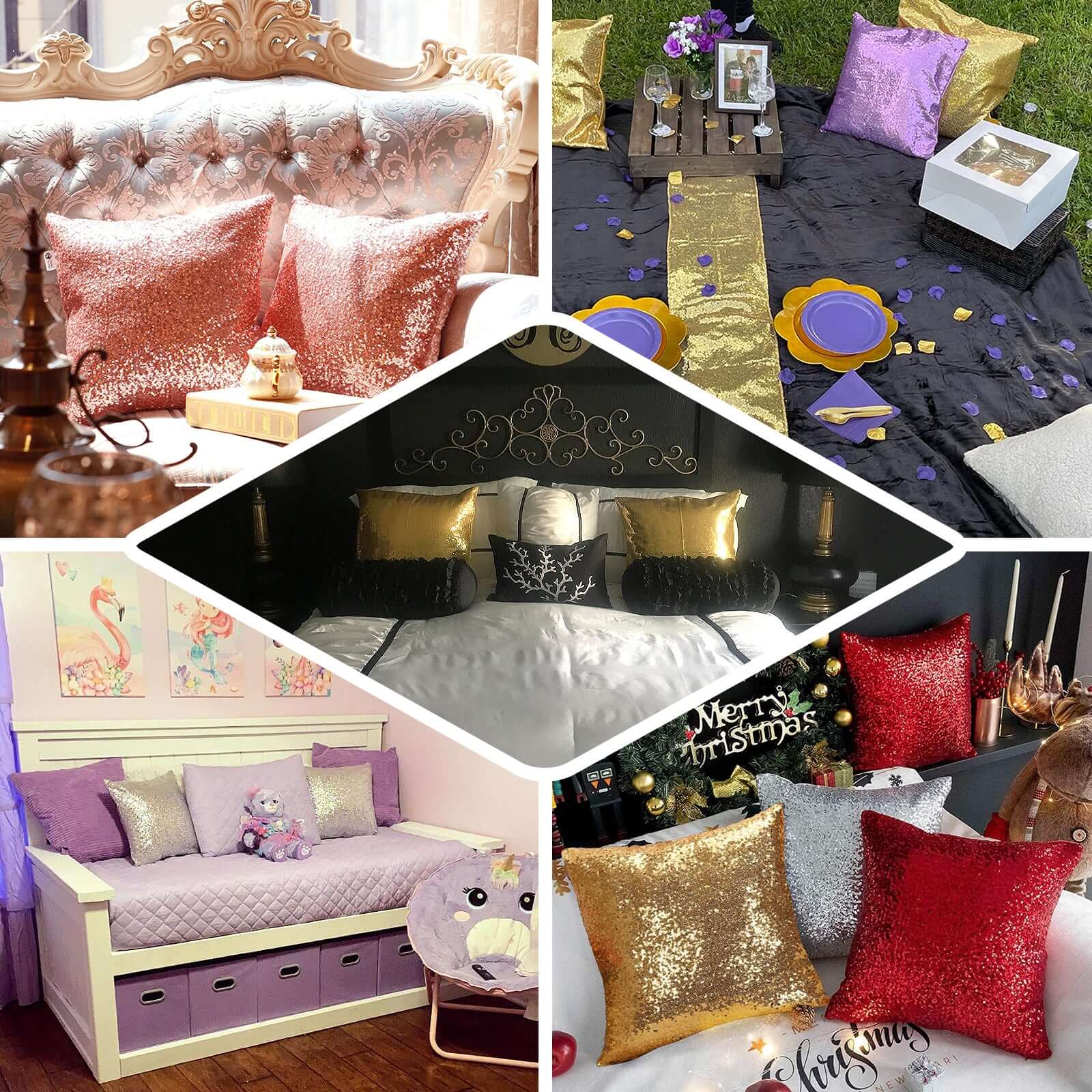 2 Pack 18"x18" Sequin Throw Pillow Cover, Decorative Cushion Case - Square Black Sequin