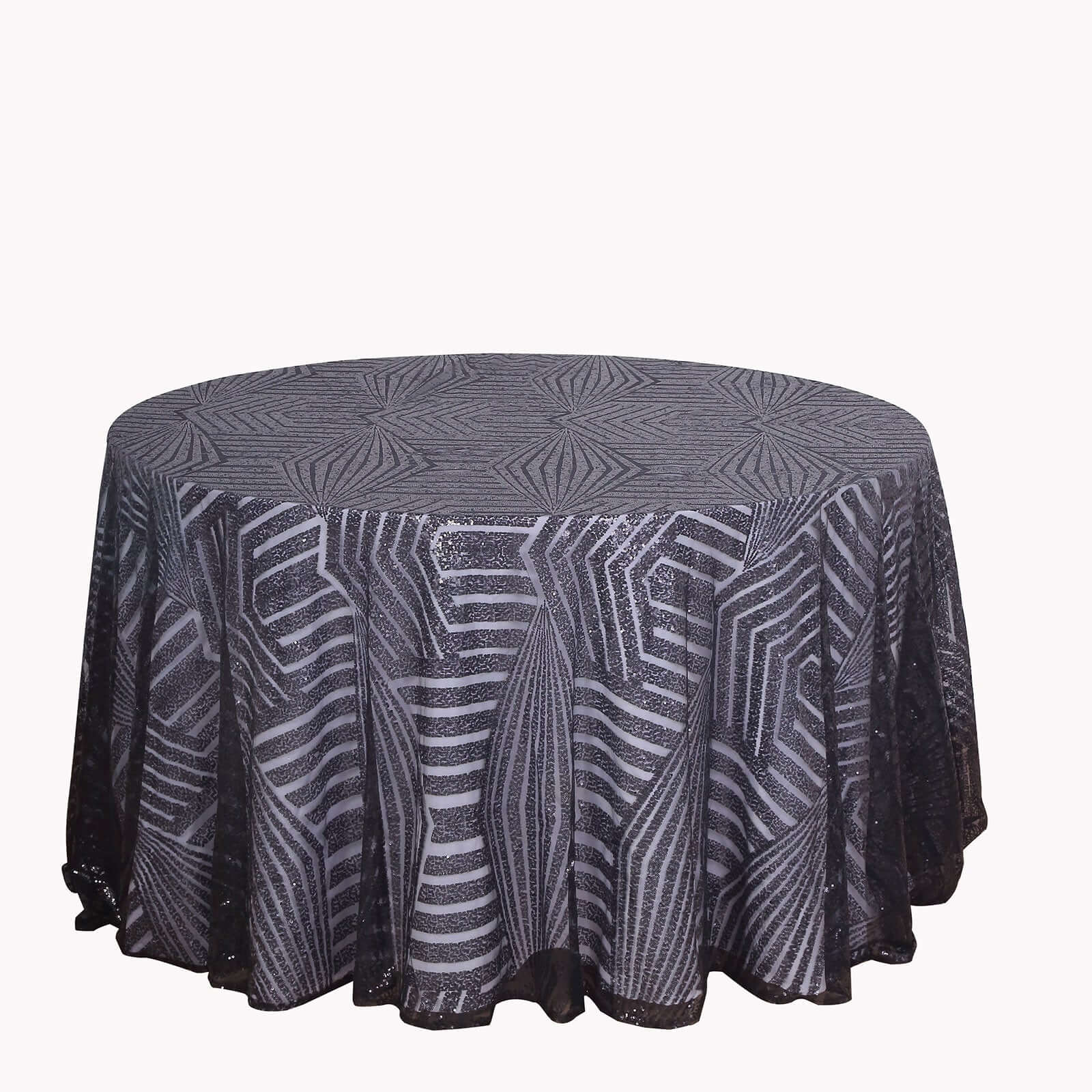 Sequin 120" Round Tablecloth Black - Seamless Diamond Glitz Table Cover