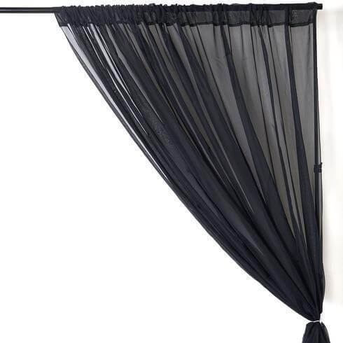 2 Pack Black Sheer Chiffon Event Curtain Drapes, Durable Flame Resistant Premium Organza Backdrop Event Panels With Rod Pockets - 10ftx10ft