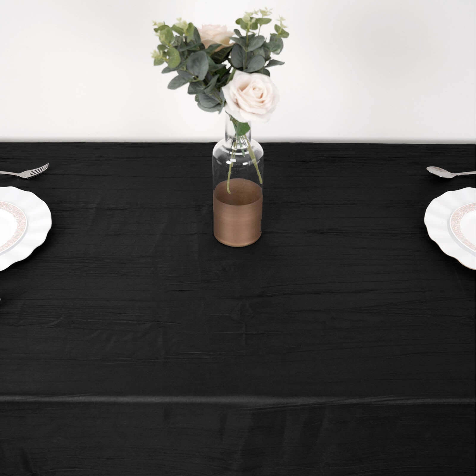 Taffeta 90"x132" Rectangle Tablecloth Black - Seamless Accordion Crinkle Design for Sophisticated Gatherings