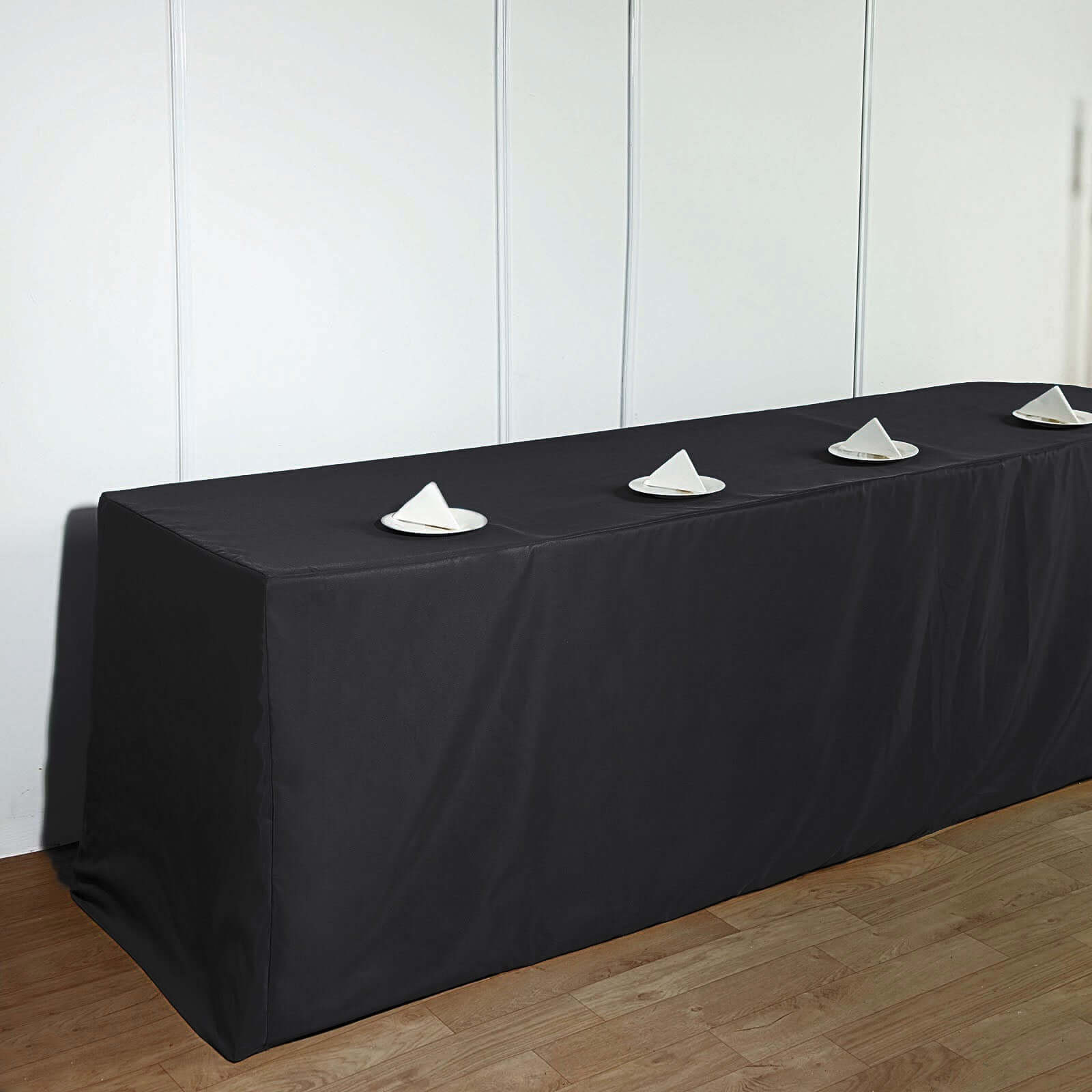 Fitted Polyester 96"x30" Rectangle Tablecloth Black - Durable and Easy to Maintain Table Cover