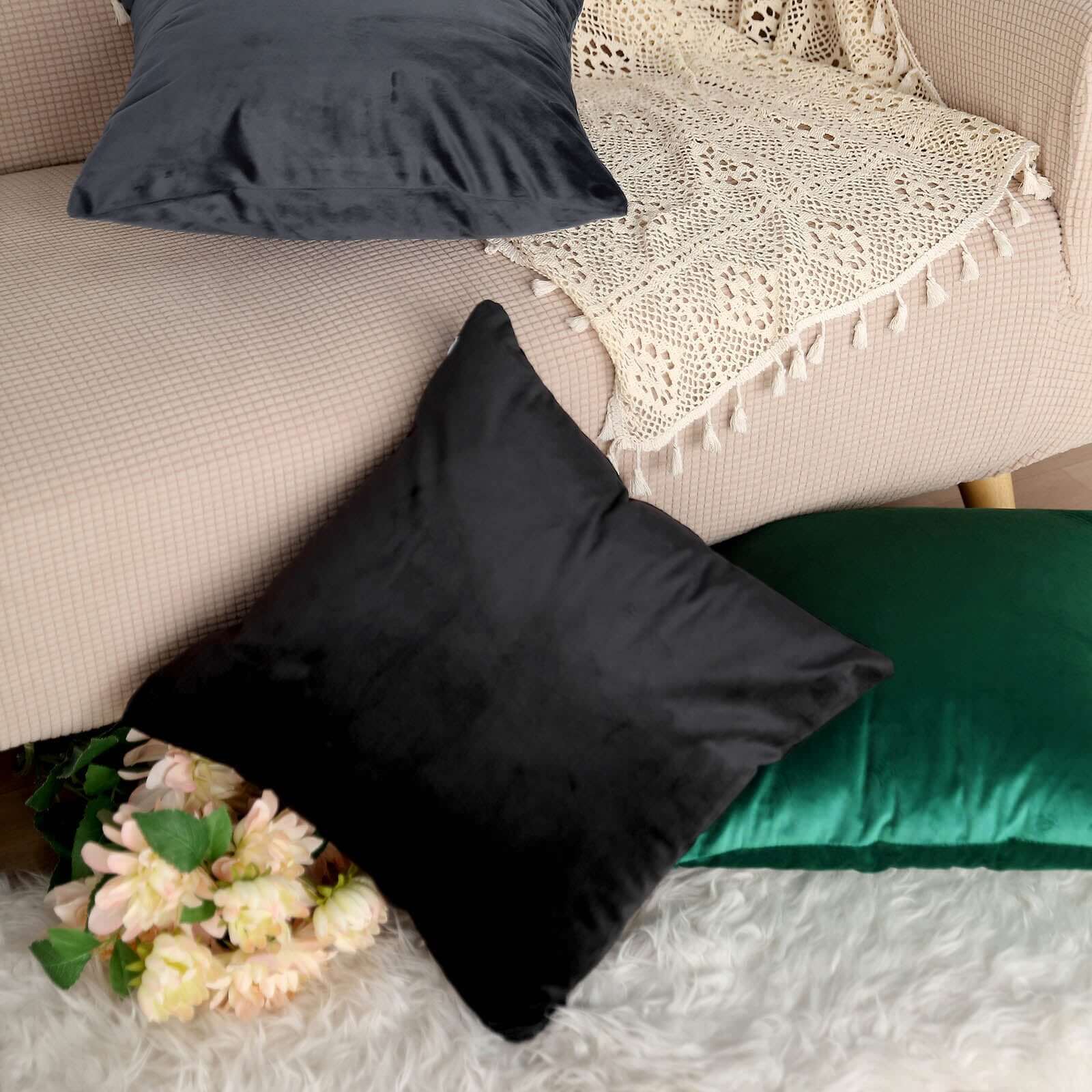 2 Pack 18" Black Soft Velvet Square Throw Pillow Cover