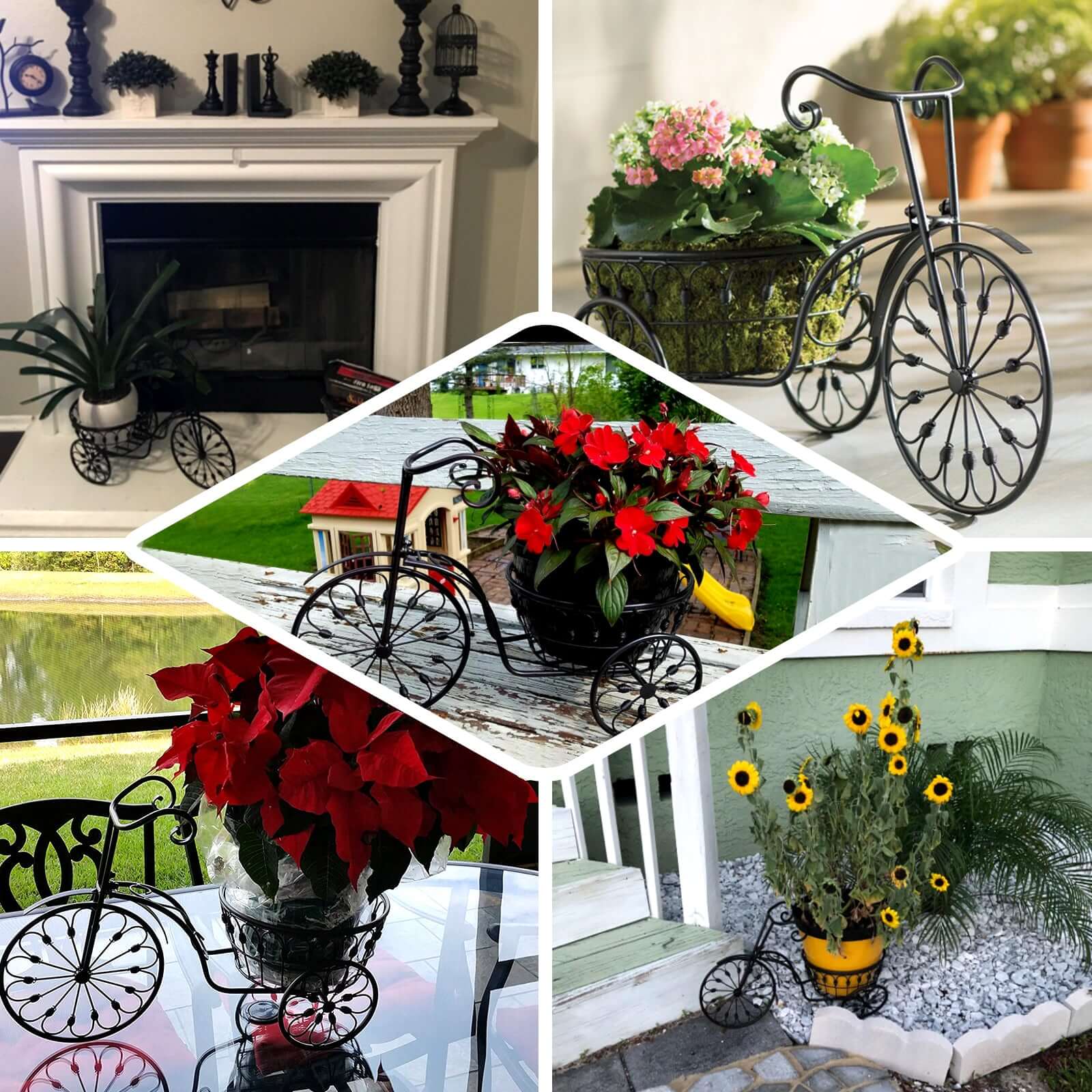 Tricycle Planter Basket Black Decorative Design - Metal Indoor/Outdoor Plant Stand 22"