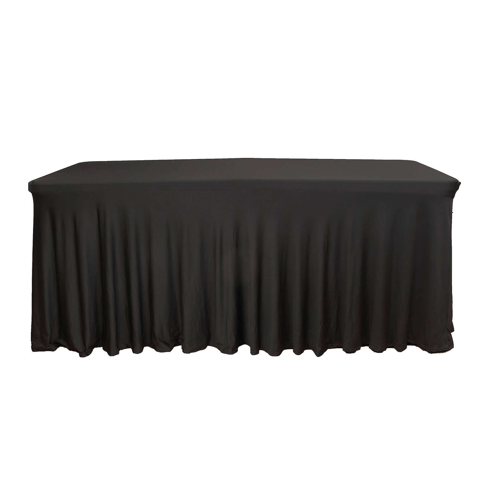 Spandex Rectangle 72"x30" Table Skirt Black with Wavy Skirt-Like Effect Table Cover