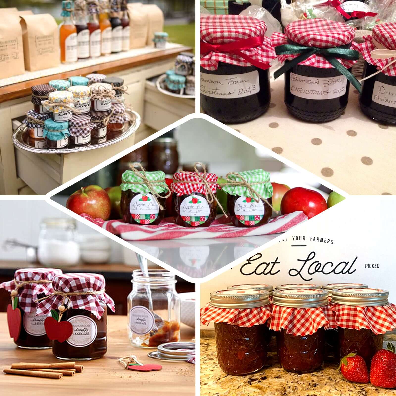 6 Pack 6" Black White Gingham Mason Jar Cloth Lid Covers, Checkered Jam Jar Covers with Jute String