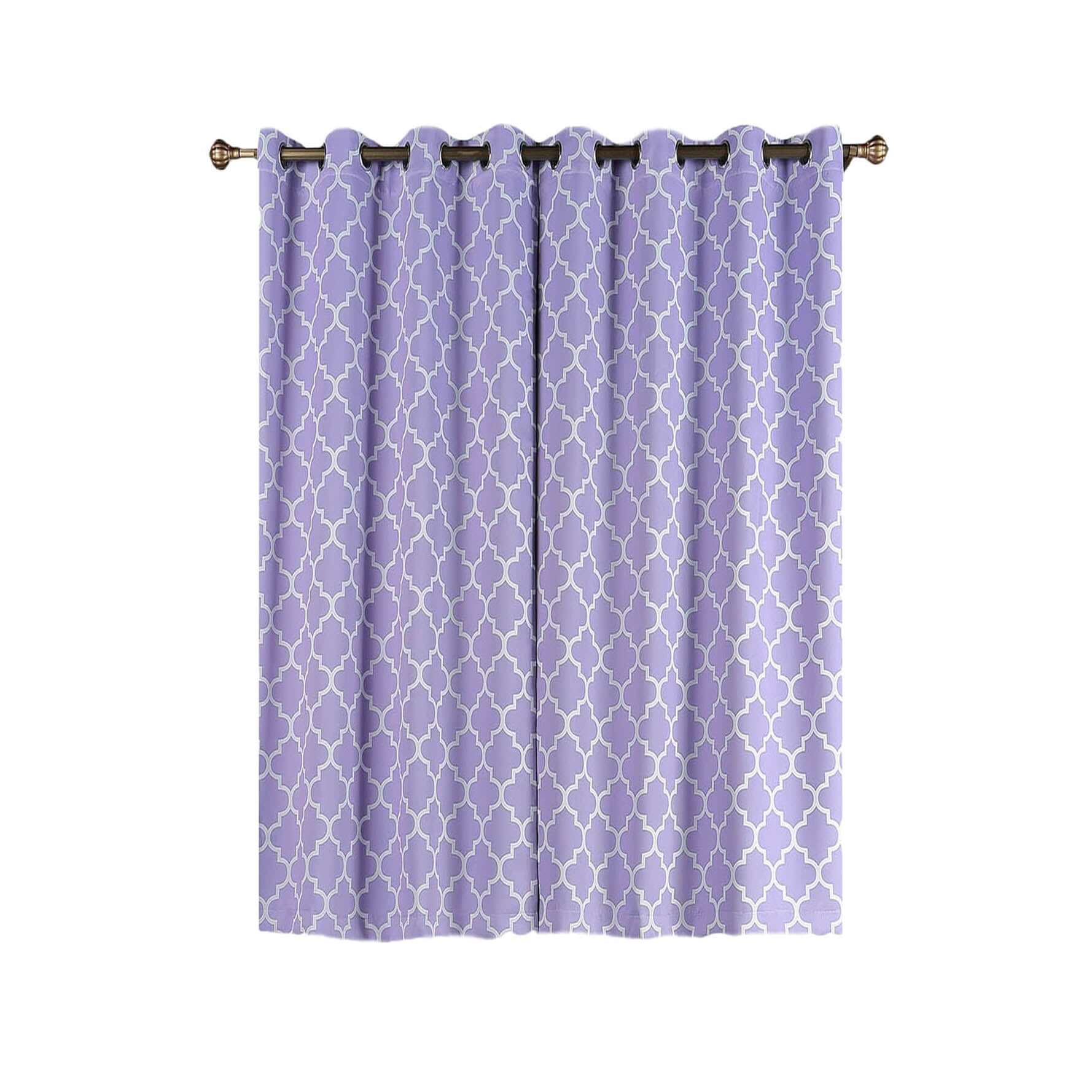 2 Pack White Lavender Lilac Lattice Print Thermal Blackout Curtains With Chrome Grommet Window Treatment Panels - 52"x108" Clearance SALE