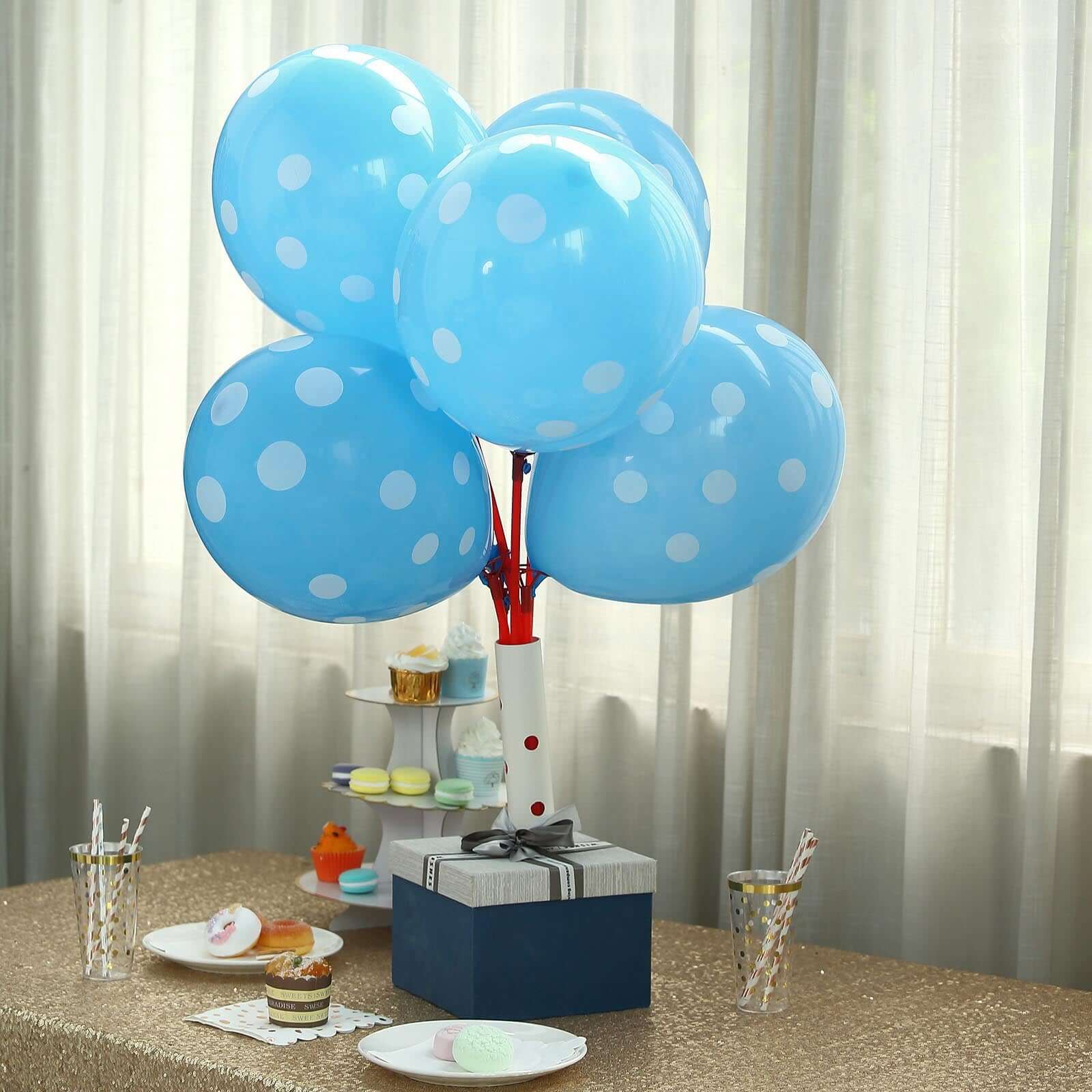 25 Pack 12" Blue and White Fun Polka Dot Latex Party Balloons