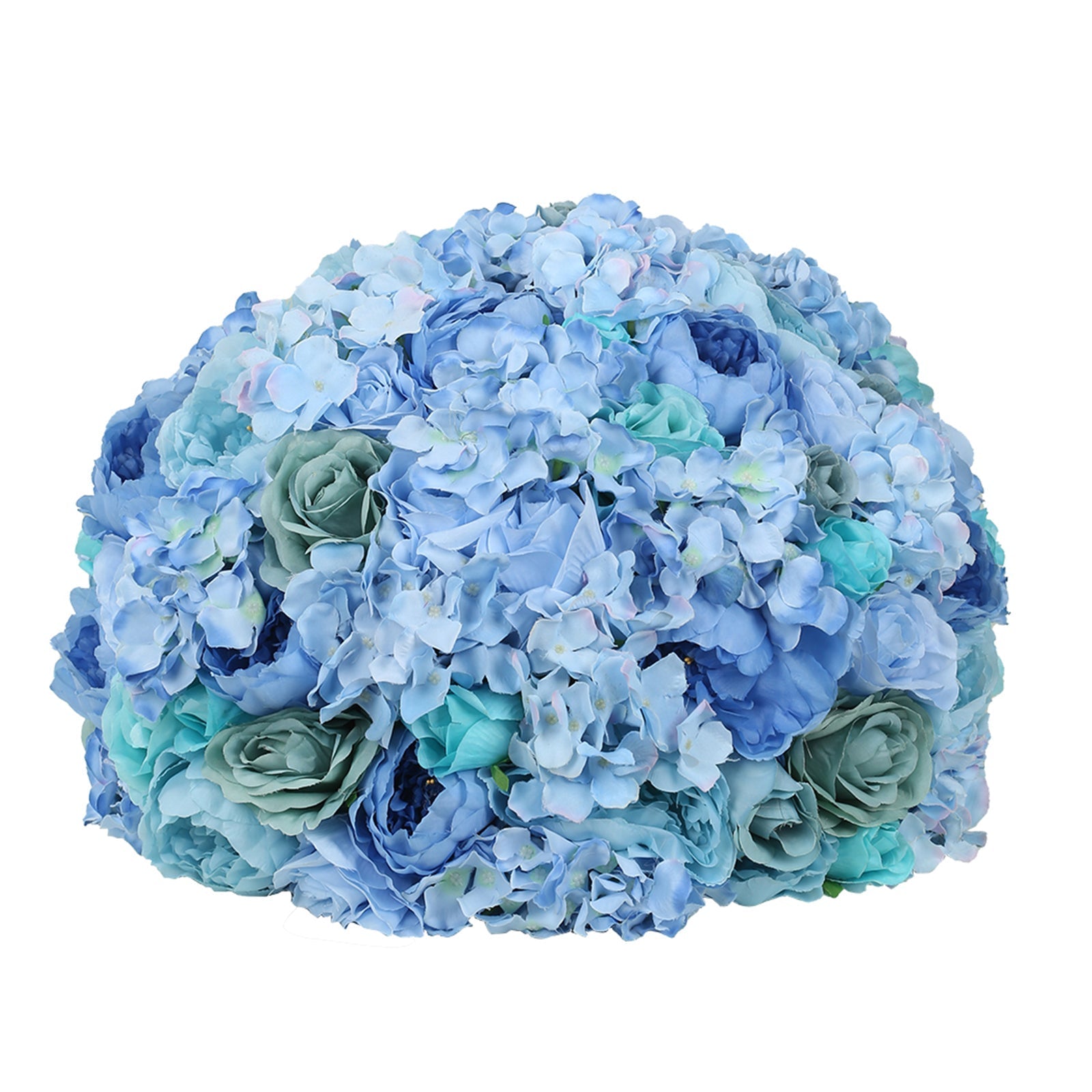 Pre-Arranged Silk Rose Bouquet Floral Arrangement Table Decor, Large Blue Artificial Rose Flower Balls Wedding Centerpieces - 20"