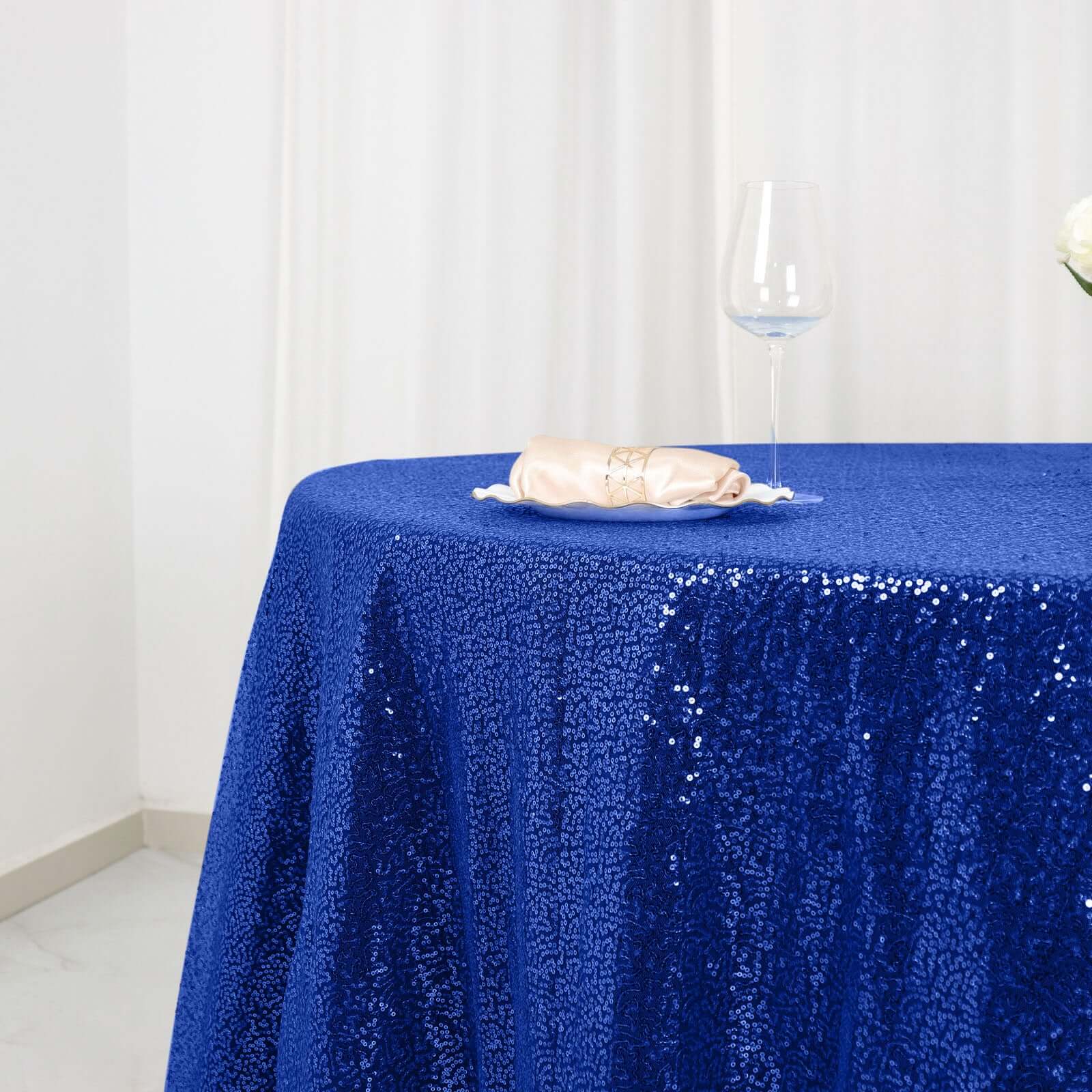 Sequin 120" Round Tablecloth Royal Blue - Seamless Glittering Table Cover