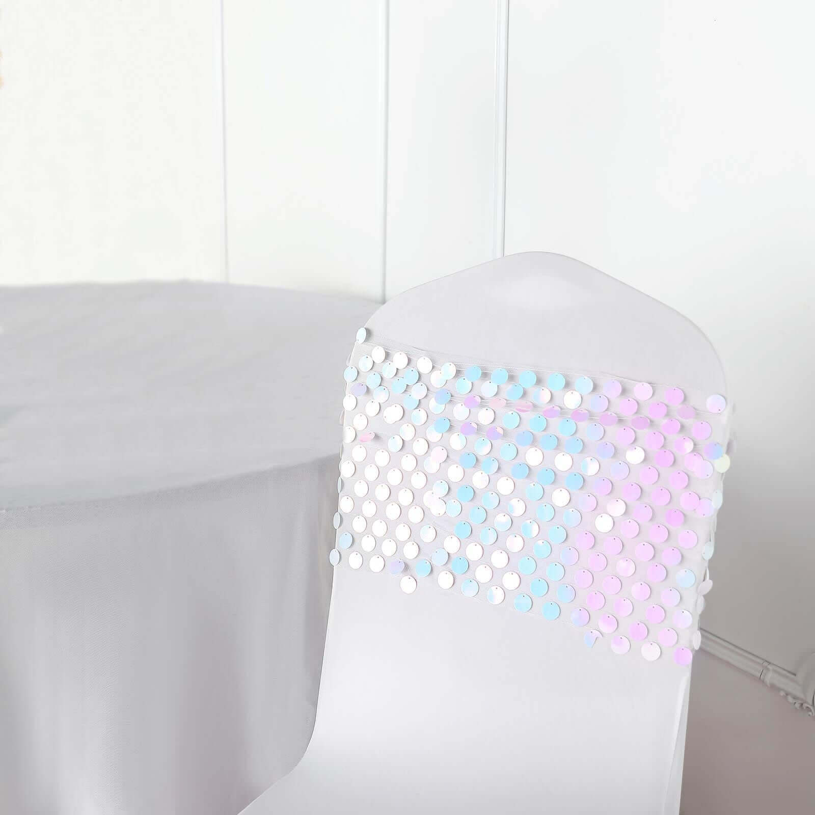 5 Pack 13"x10" Iridescent Blue Big Payette Sequin Chair Sash Bands