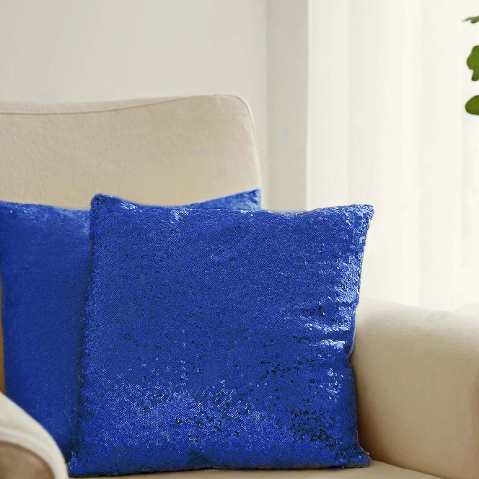 2 Pack 18"x18" Sequin Throw Pillow Cover, Decorative Cushion Case - Square Royal Blue Sequin