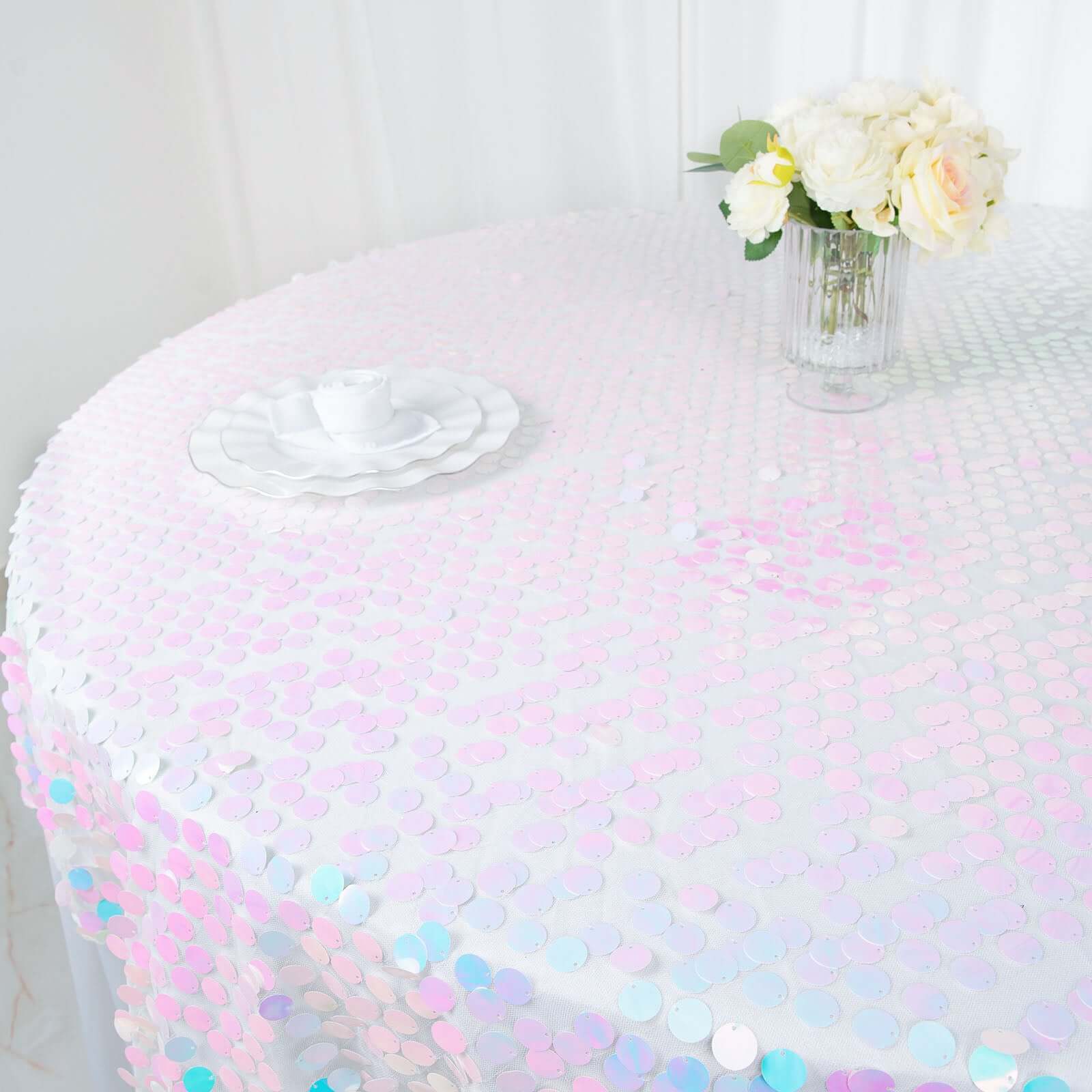 Sequin 72"x72" Table Overlay Square Tablecloth Iridescent Blue - Big Payette Table Cover