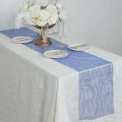 5 Pack Organza 12"x108" Table Runners Royal Blue - Gold Wave Design