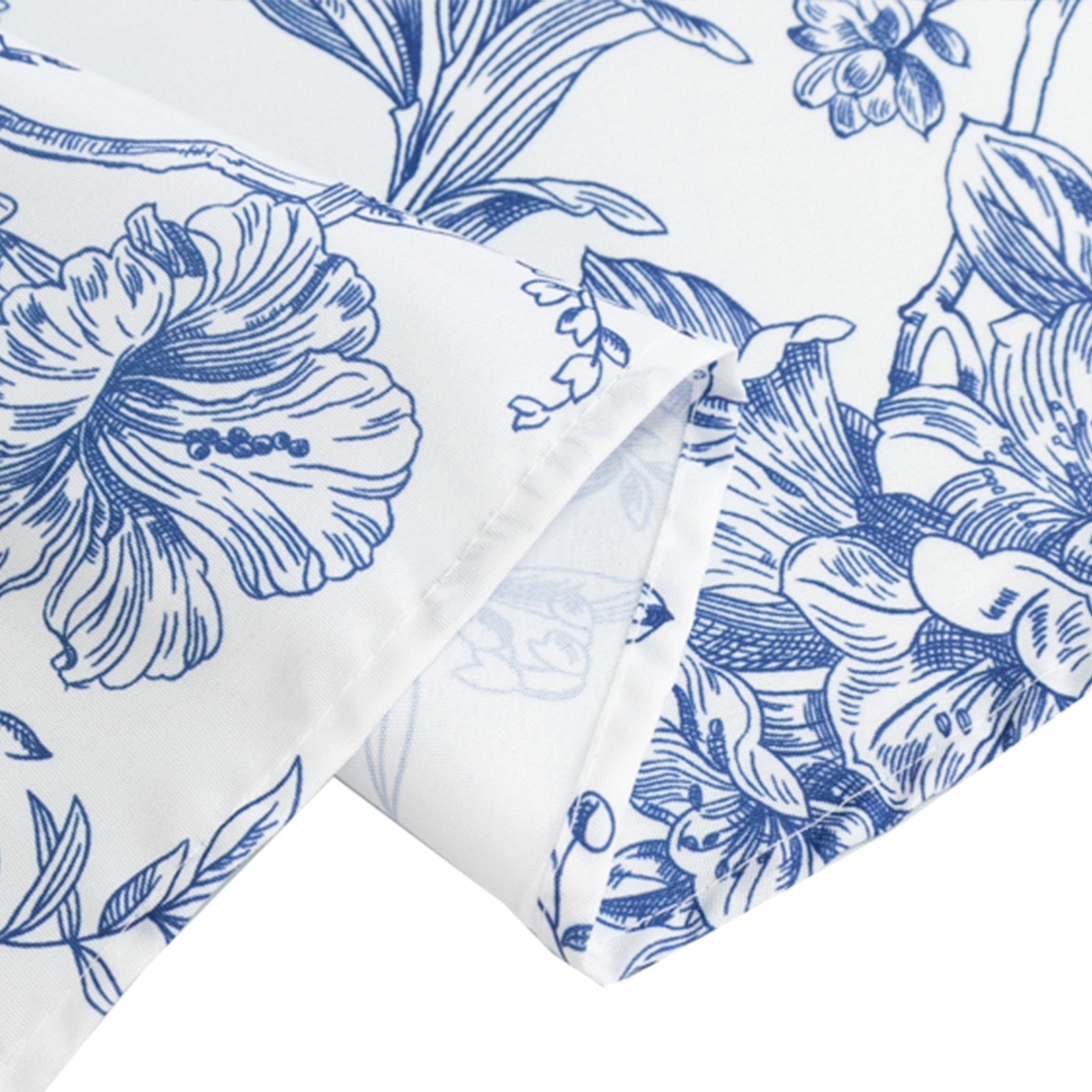 Polyester 120" Round Tablecloth White - Blue French Toile Pattern for Chic Weddings