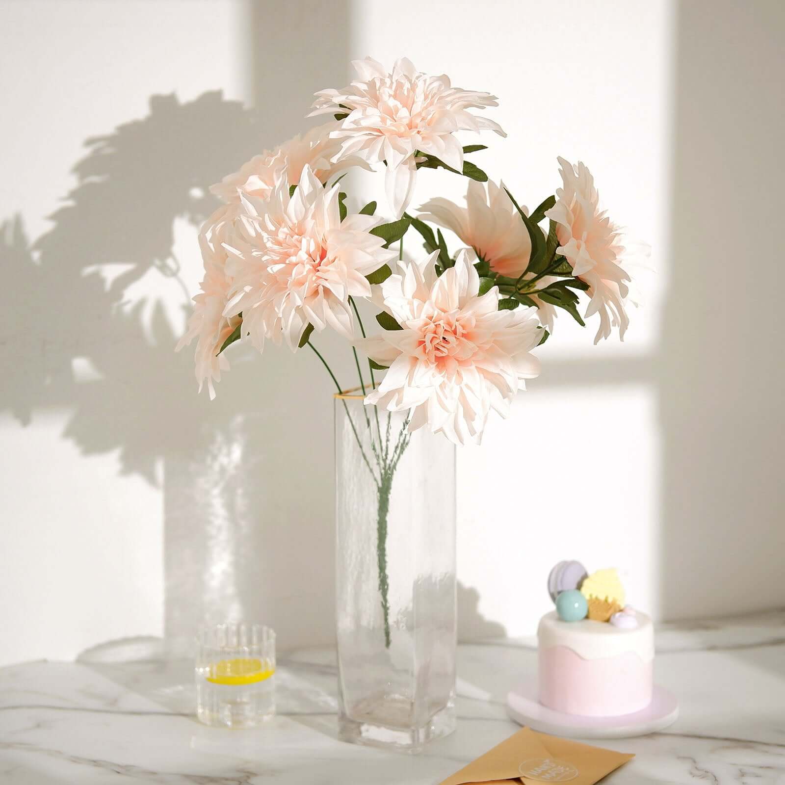 2 Bouquets 20" Blush Artificial Silk Dahlia Flower Bushes