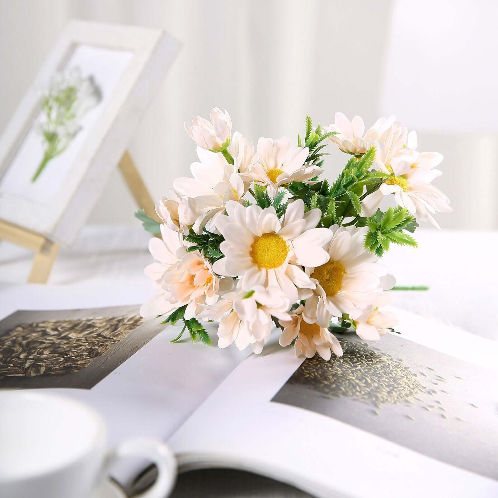 4 Bushes 11" Blush Artificial Silk Daisy Flower Bouquet Branches