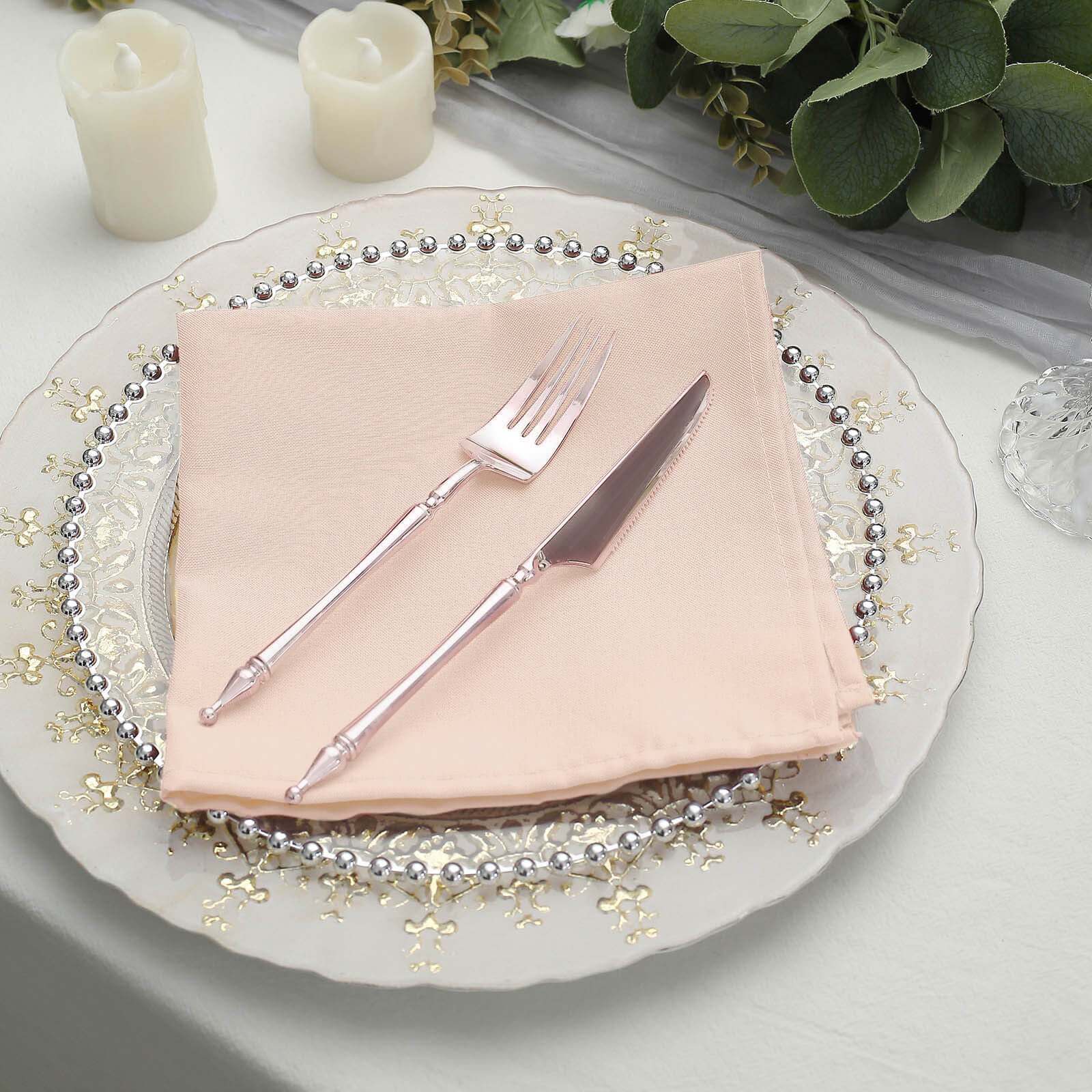 5 Pack Polyester 17"x17" Napkins Blush - Durable & Wrinkle Resistant Dinner Napkins