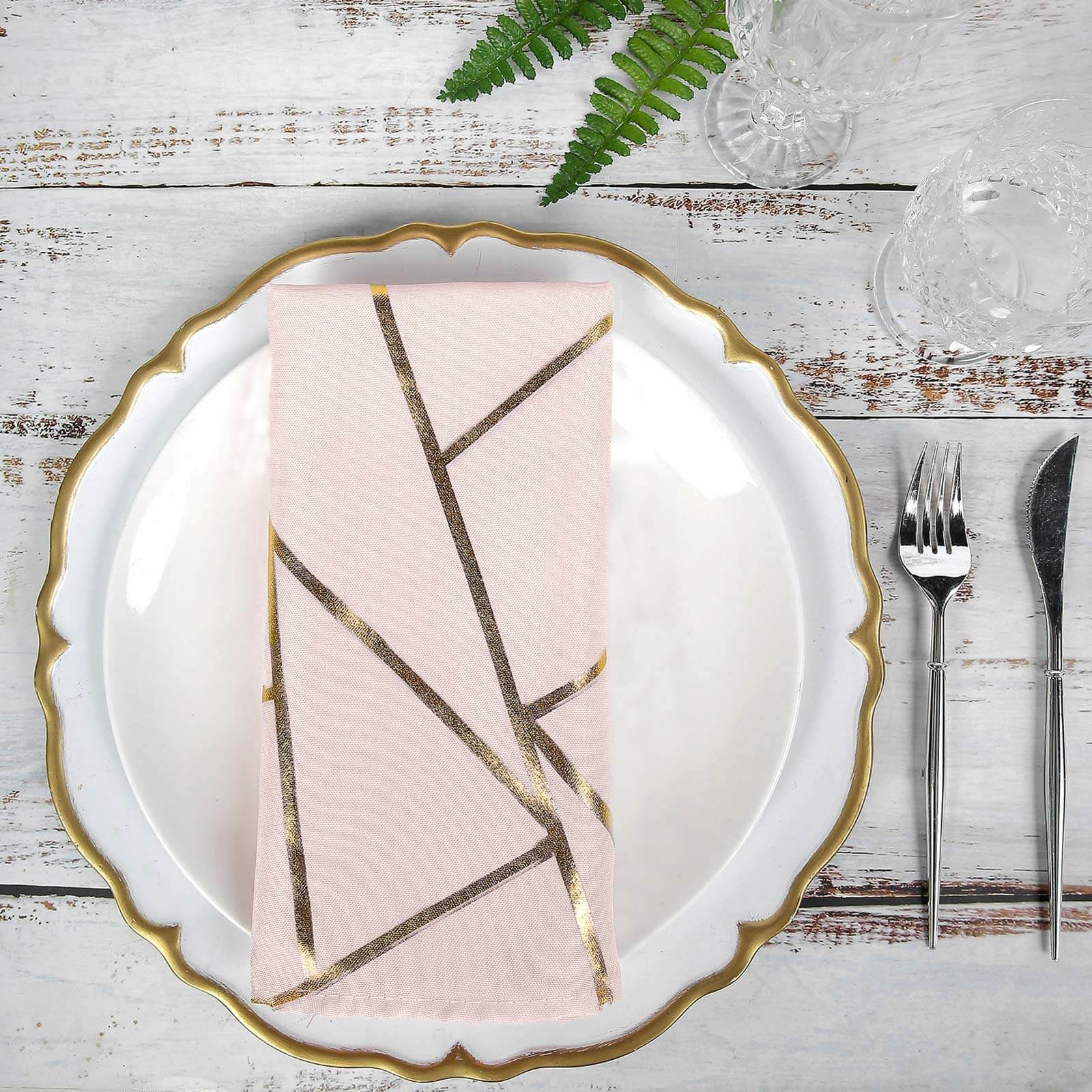 5 Pack Modern Blush and Geometric Gold Cloth Dinner Napkins 20"x20"