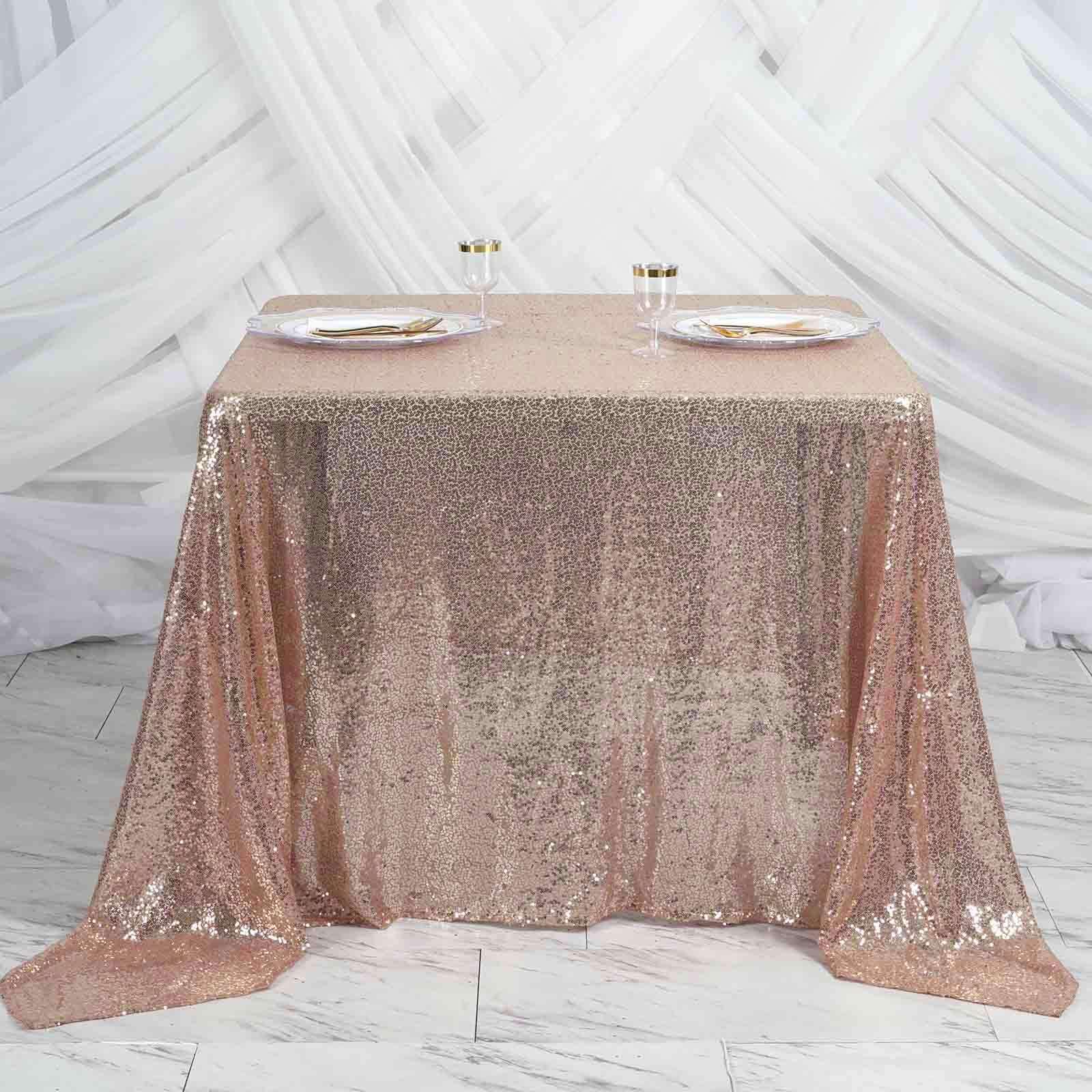 Sequin 90"x90" Table Overlay Square Tablecloth Blush - Sparkly Table Cover