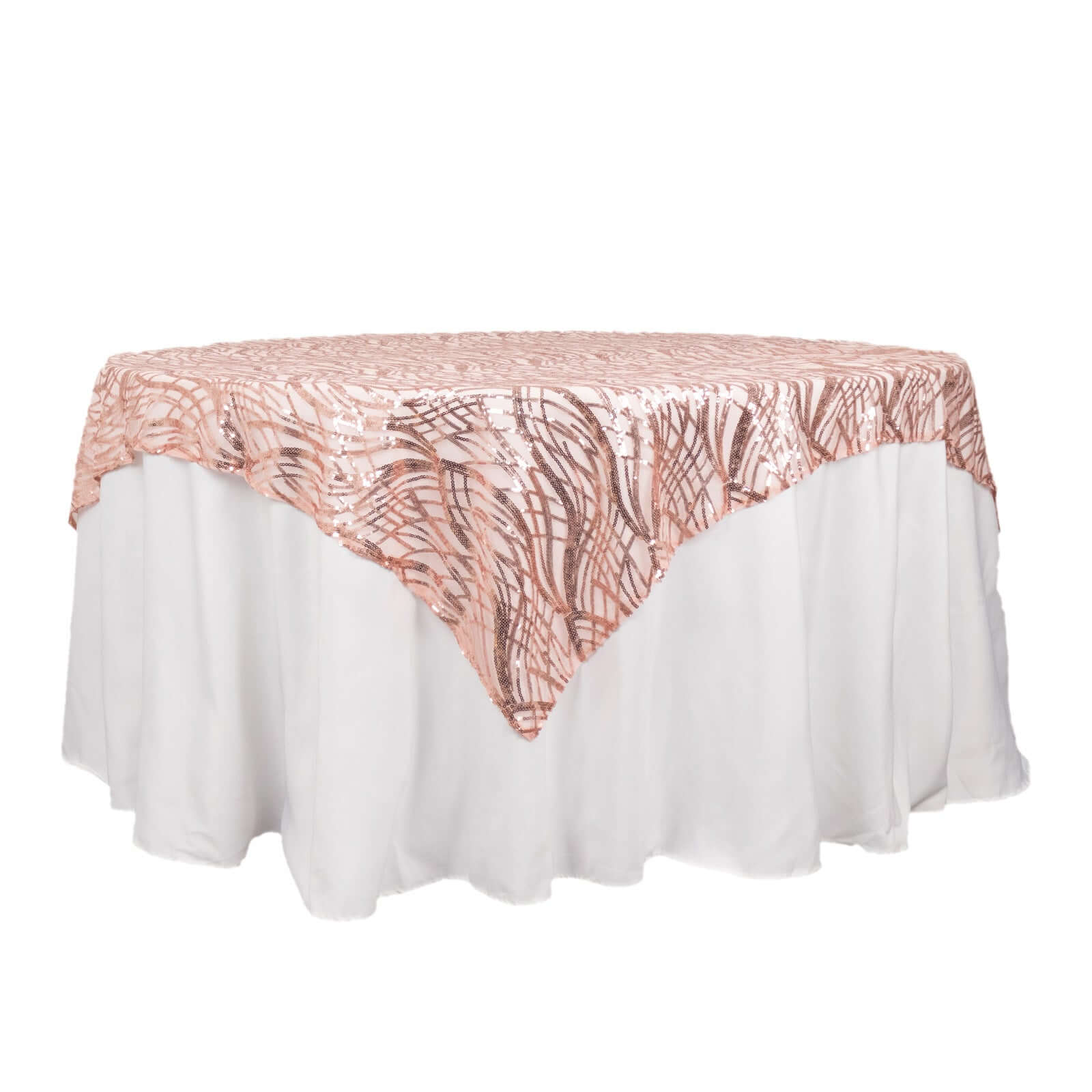 Mesh 72"x72" Table Overlay Square Tablecloth Blush - Wave Embroidered Sequins Table Topper