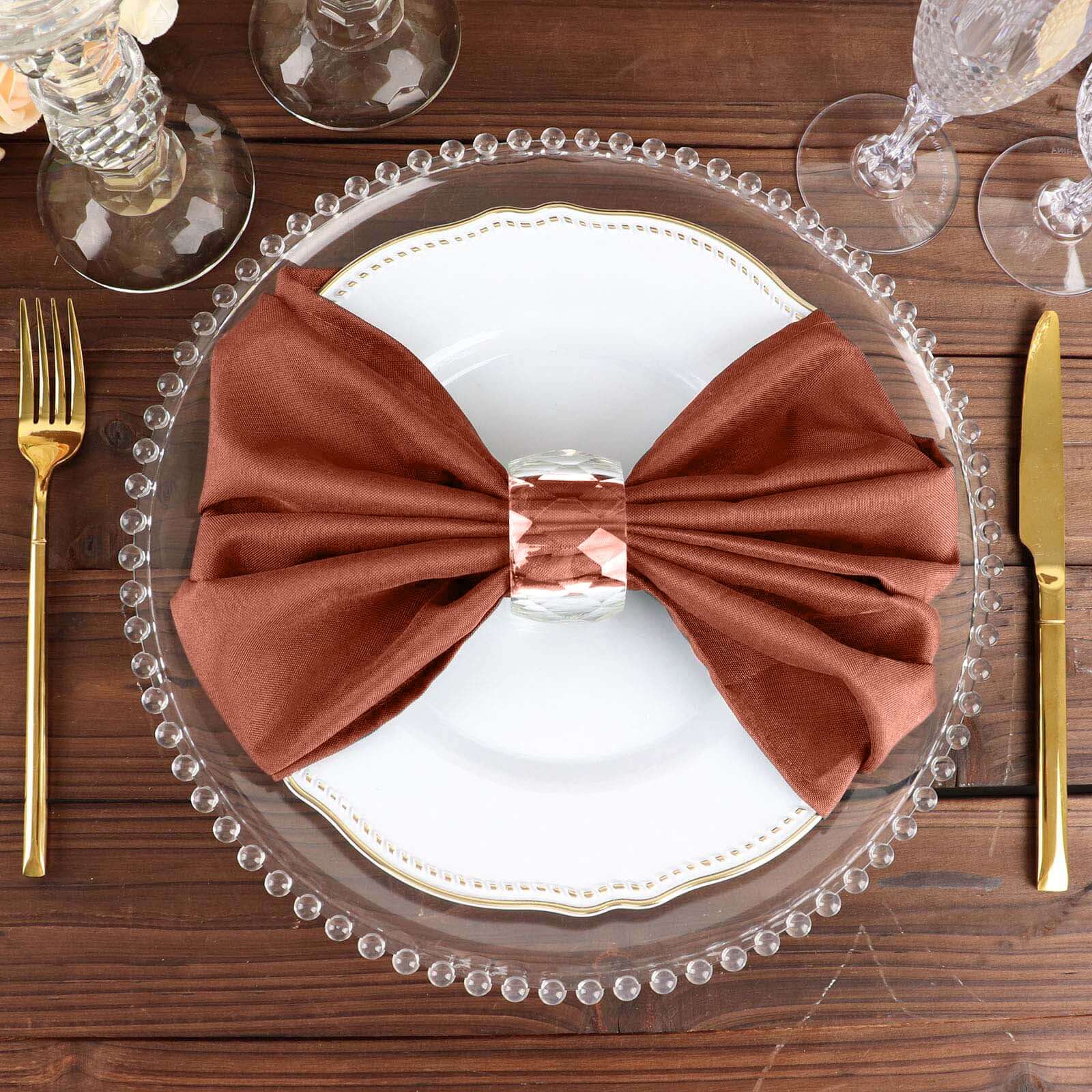 5 Pack Polyester 20"x20" Napkins Terracotta (Rust) - Wrinkle Resistant & Easy Care Cloth Napkins