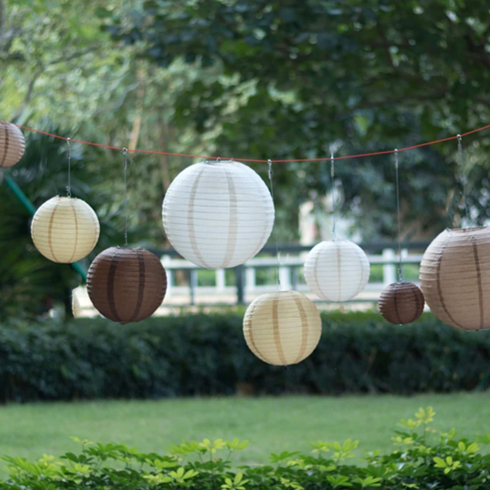 Set of 8 Natural Brown Hanging Paper Lanterns Assorted Sizes, Decorative Round Chinese Sky Lanterns - 6",8",10",14"