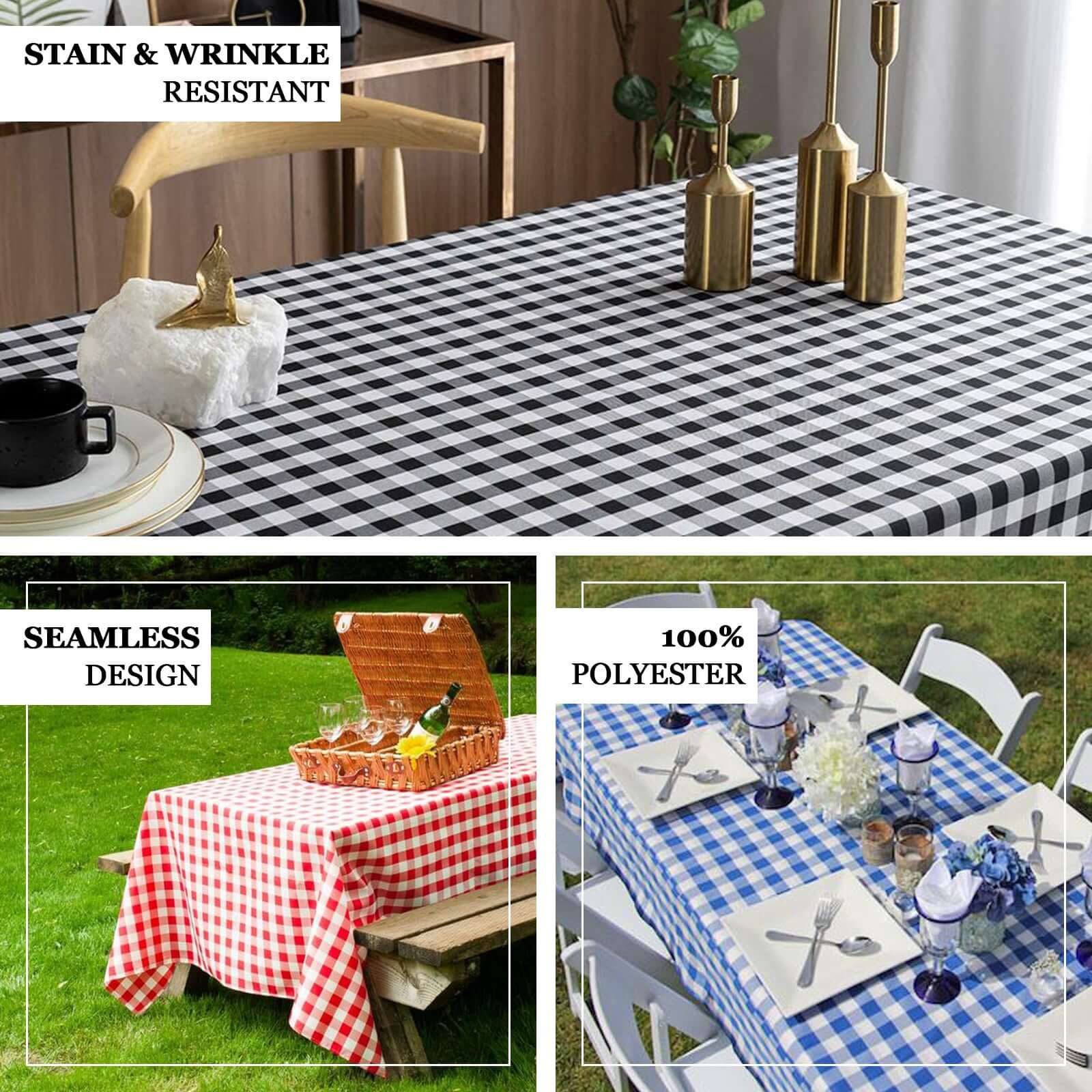 90"x156" Black Red Seamless Buffalo Plaid Rectangle Tablecloth, Checkered Polyester Tablecloth for 8 Foot Table With Floor-Length Drop