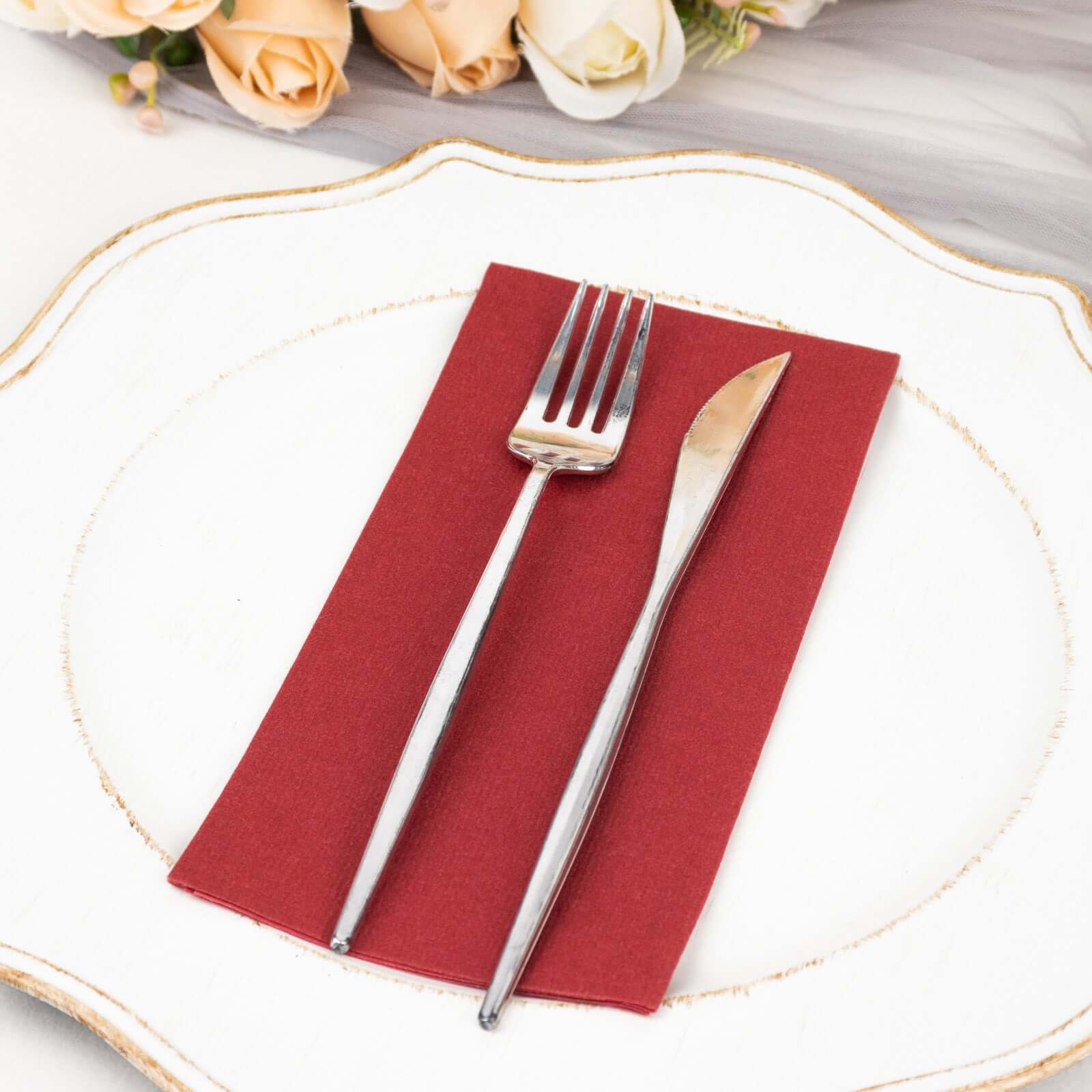 20-Pack Paper Linen-Like Napkins Burgundy - Disposable Hygienic Airlaid Guest Towels 8.5"x4"